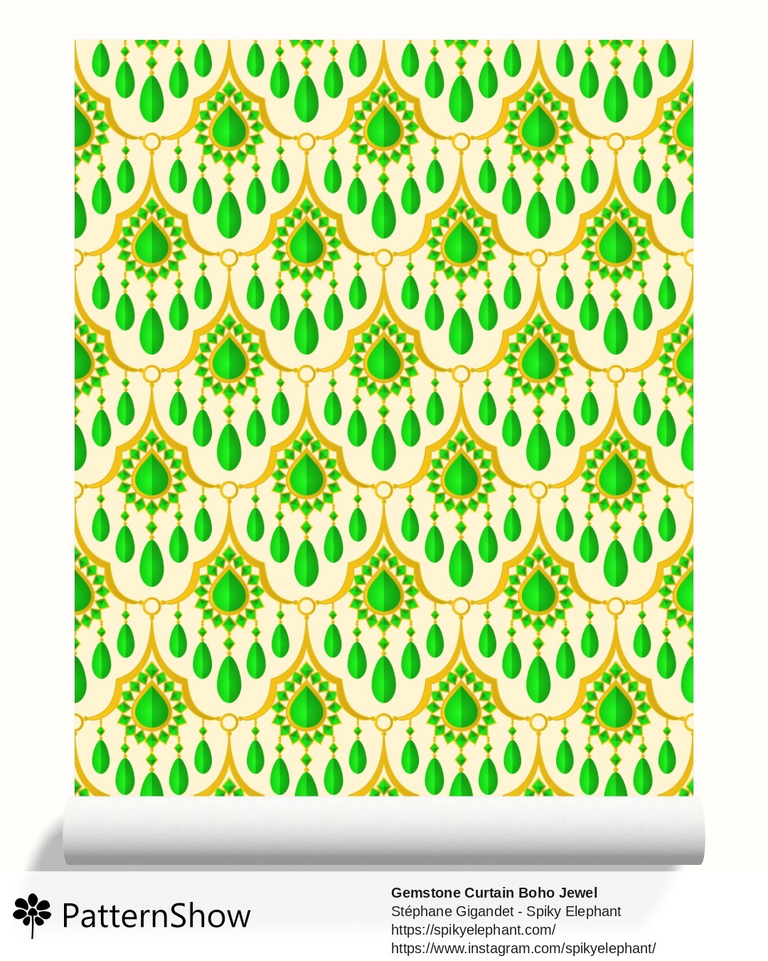 Gemstone Curtain Boho Jewel wallpaper - Joyful Jade Green Gold