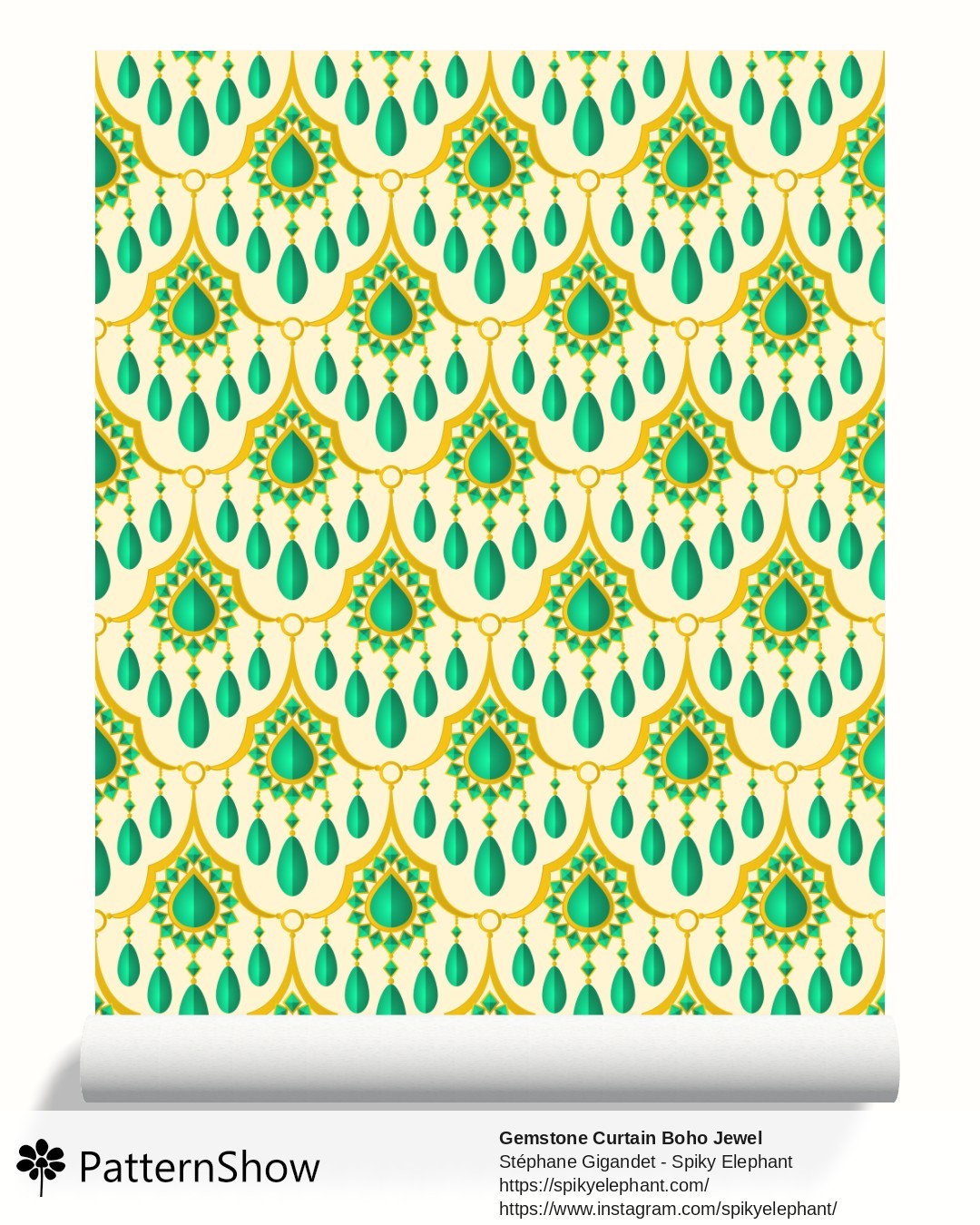 Gemstone Curtain Boho Jewel wallpaper - Elegant Emerald Green Gold