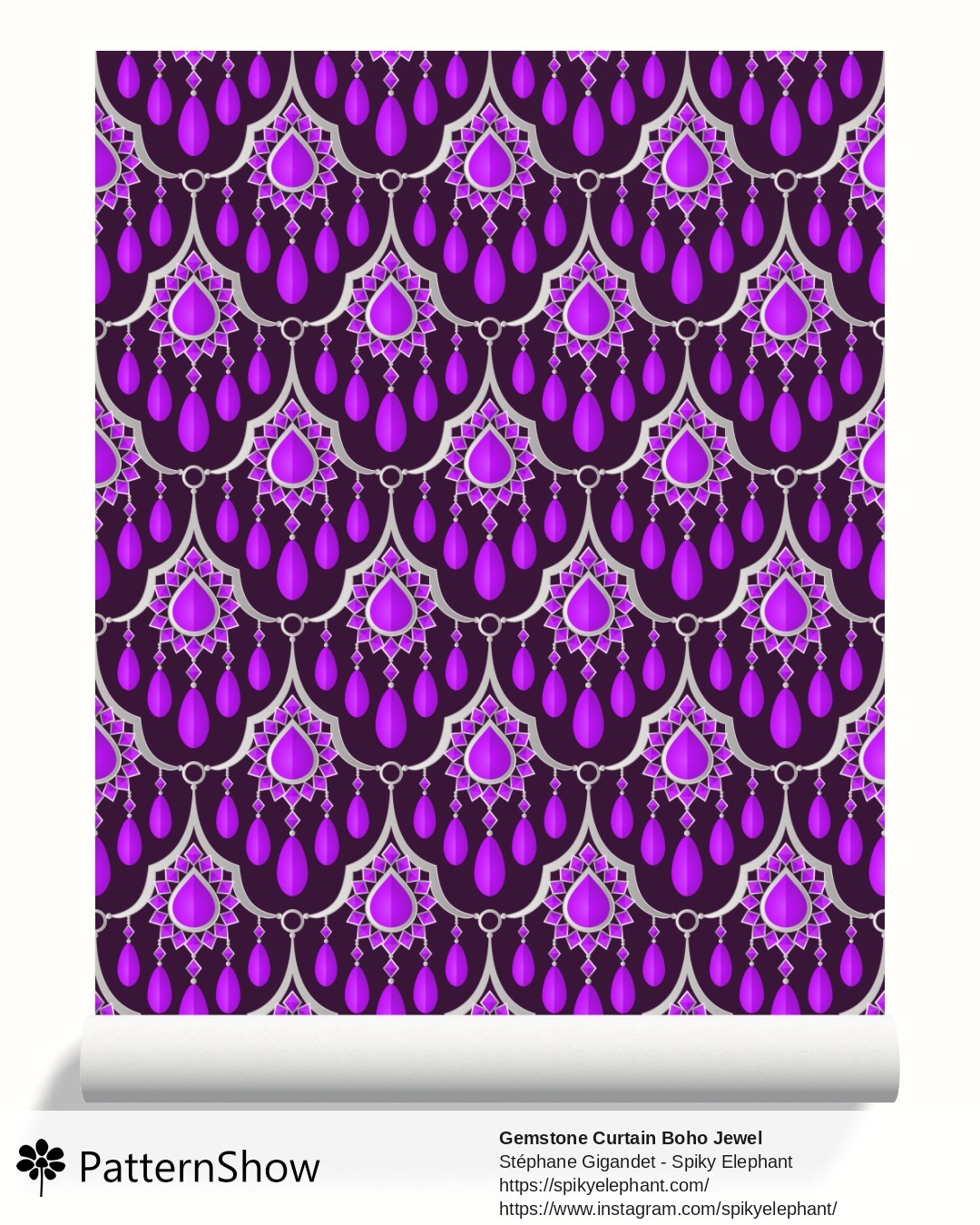 Gemstone Curtain Boho Jewel wallpaper - Amazing Amethyst Purple Silver