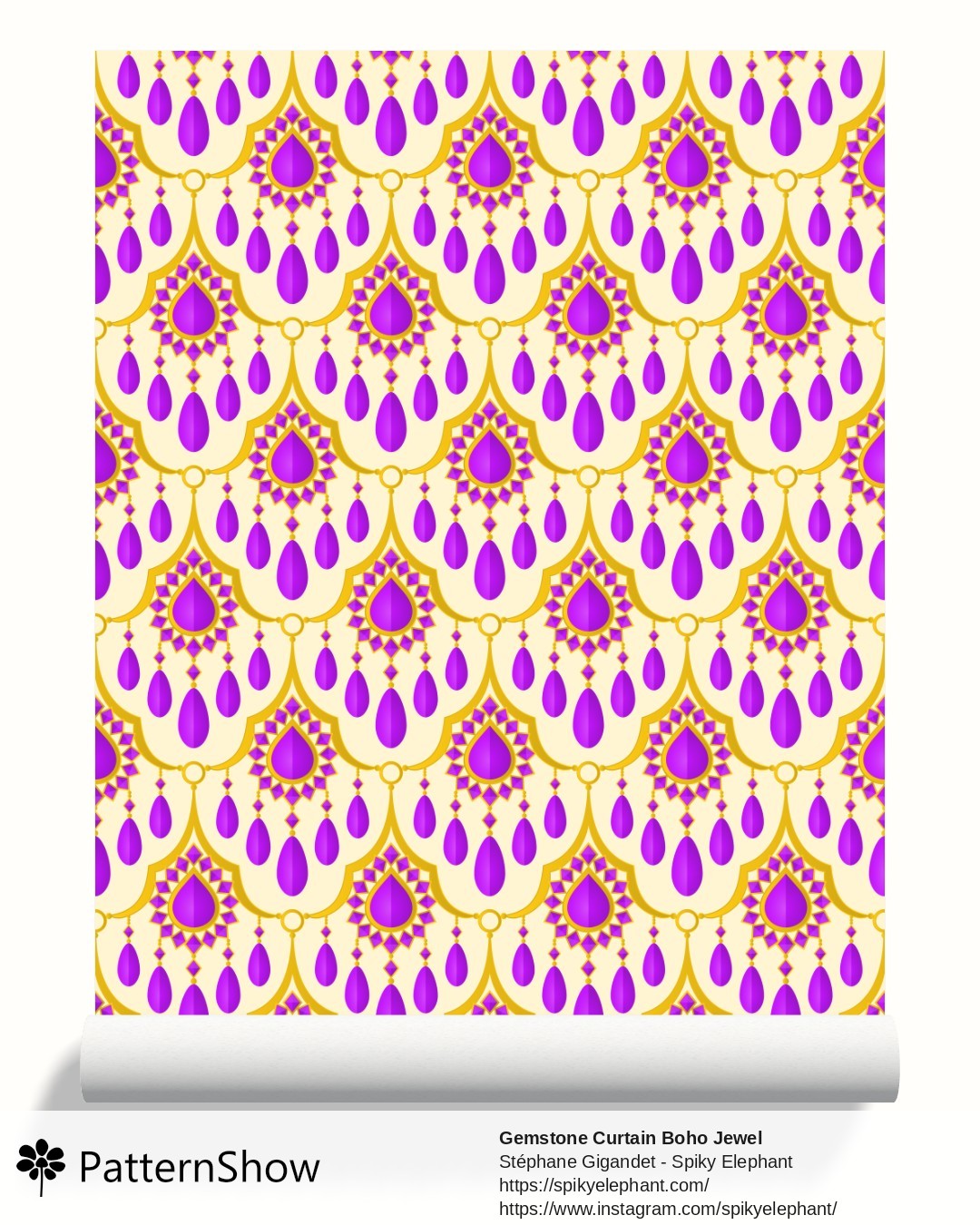 Gemstone Curtain Boho Jewel wallpaper - Amazing Amethyst Purple Gold