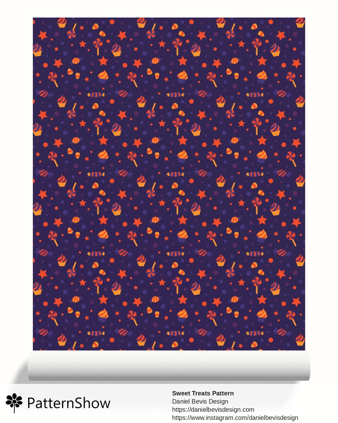 Sweet Treats Pattern wallpaper - Halloween Orange, Yellow & Purple