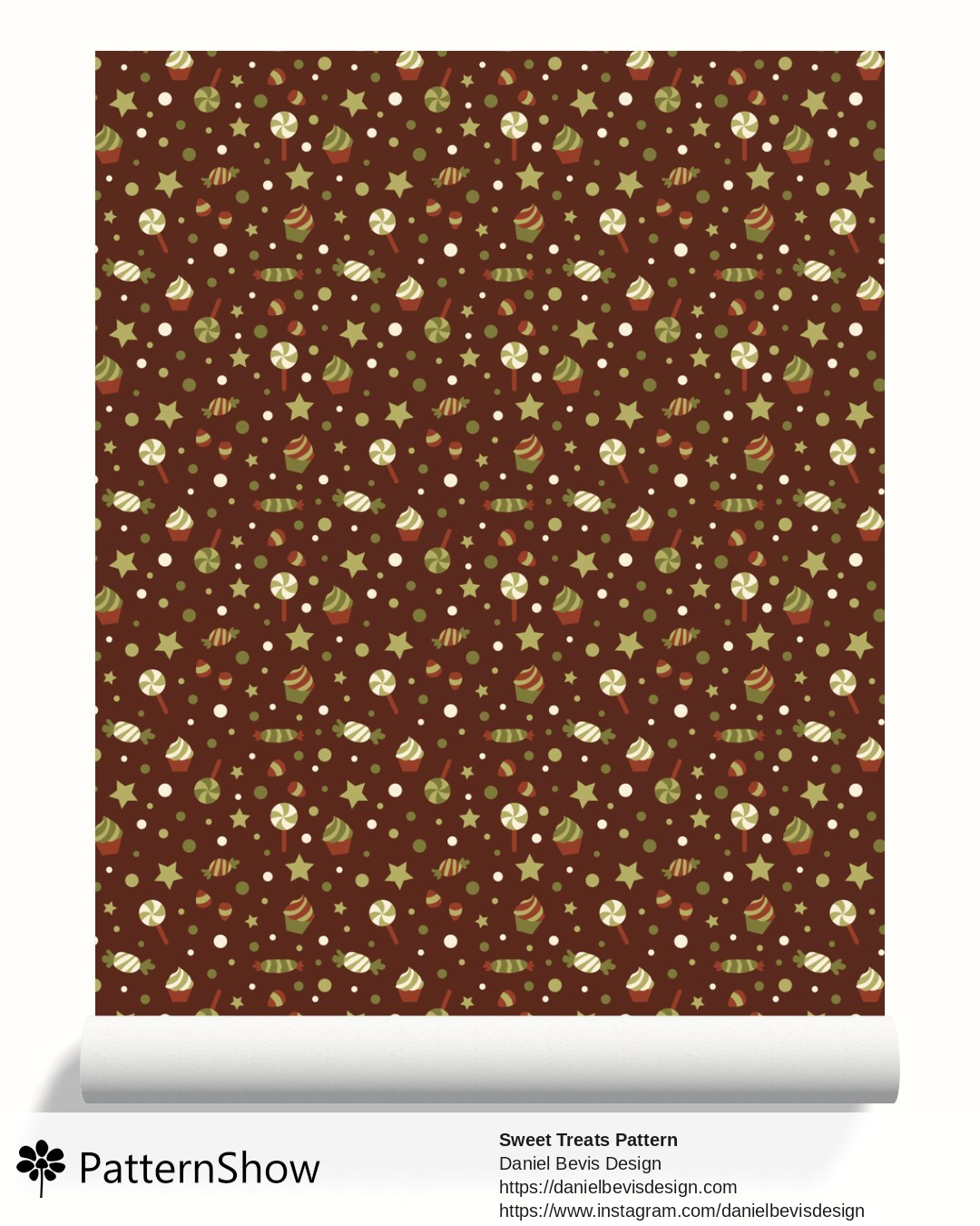 Sweet Treats Pattern wallpaper - Toffee Apple Green & Brown