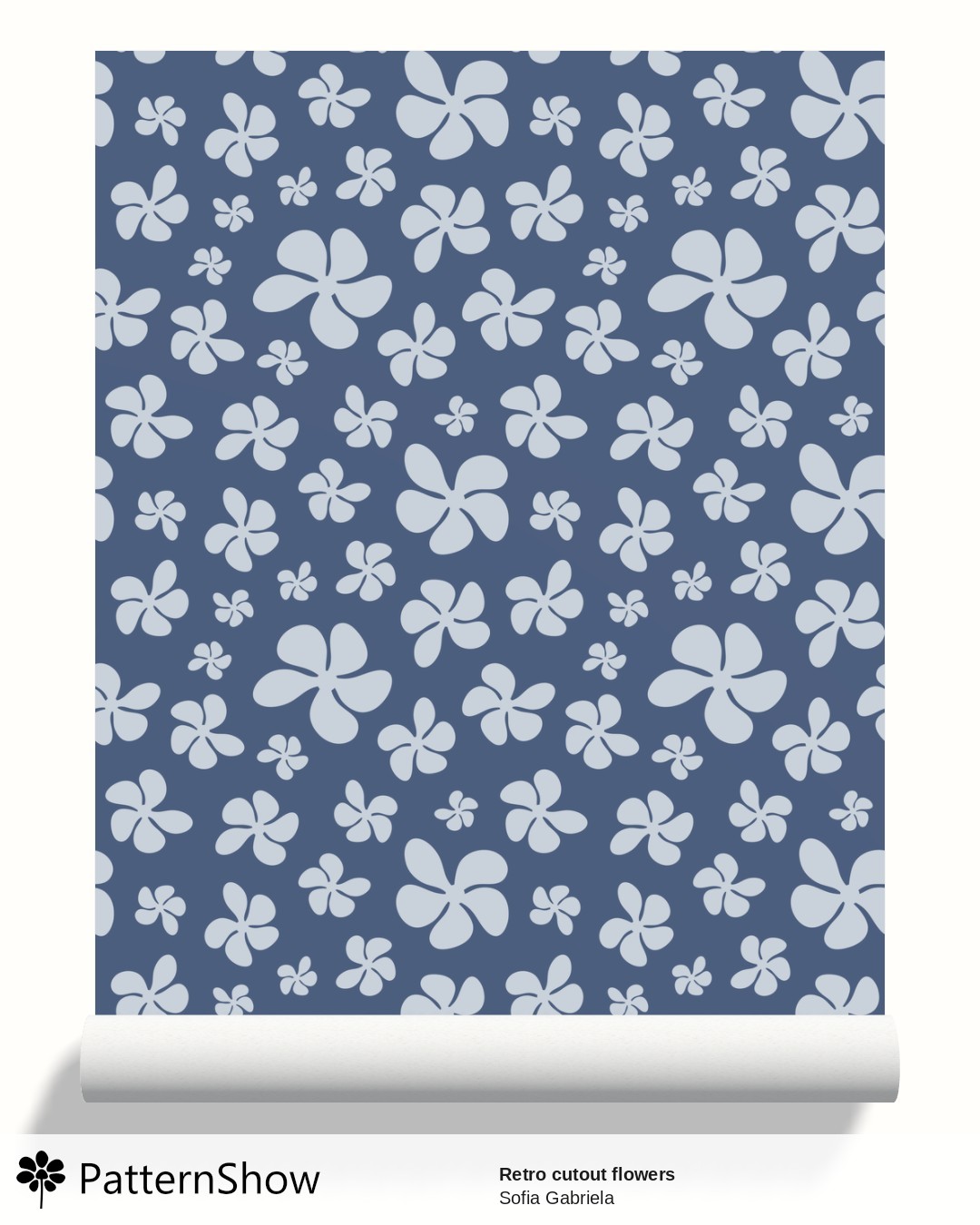 Retro cutout flowers wallpaper - Night blue flower