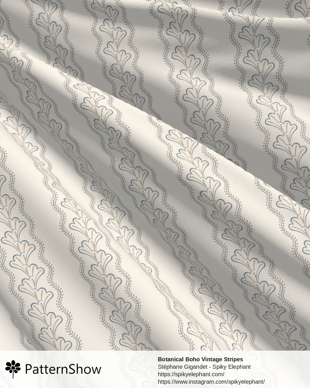 Botanical Boho Vintage Stripes - Vanilla Cream Steal Blue Beige Brown