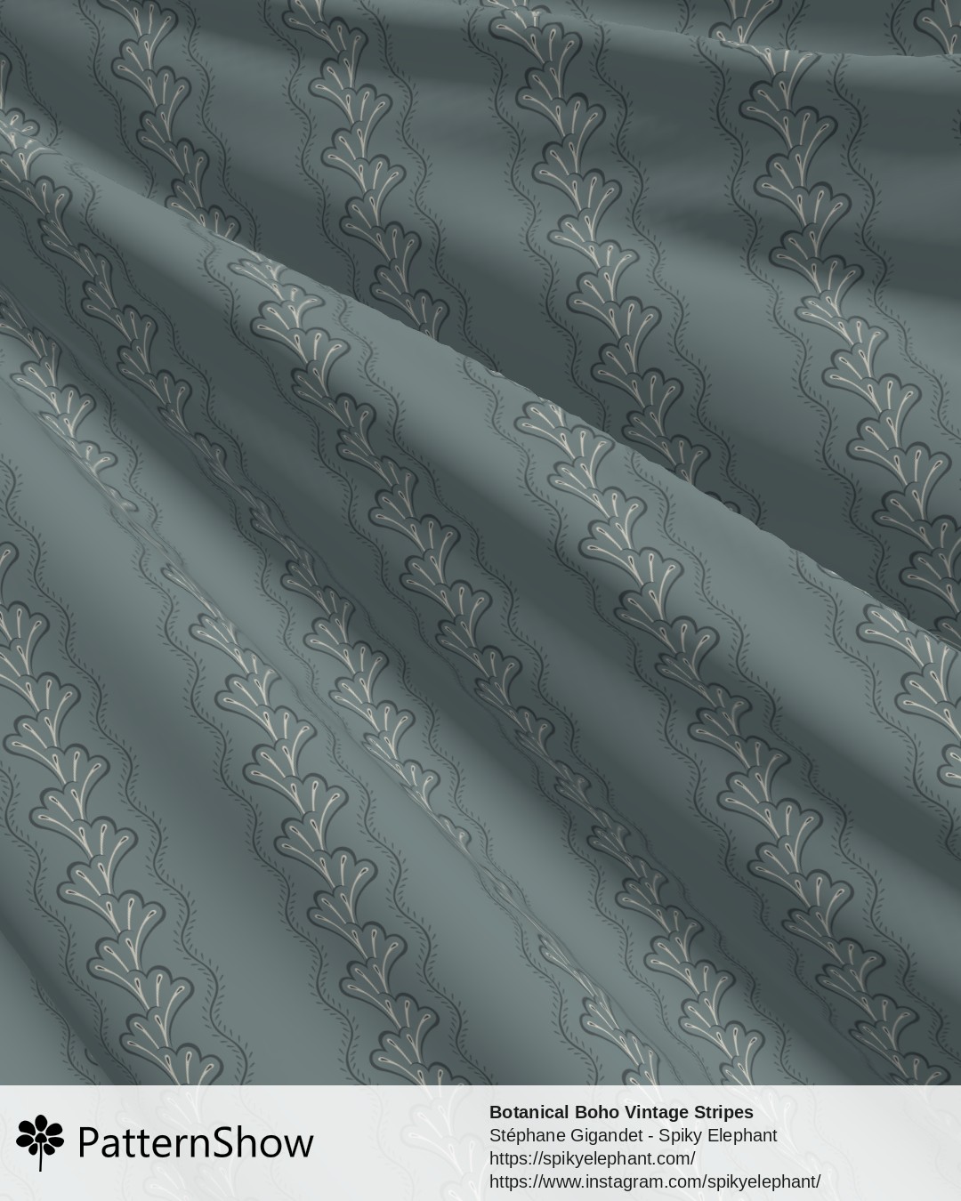 Botanical Boho Vintage Stripes - Muted Denim Dark Dusty Blue Beige