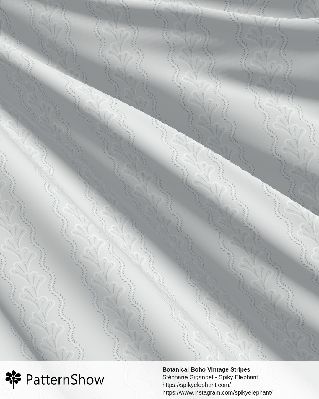 Botanical Boho Vintage Stripes - White Soft Dusty Icy Blue Pastel