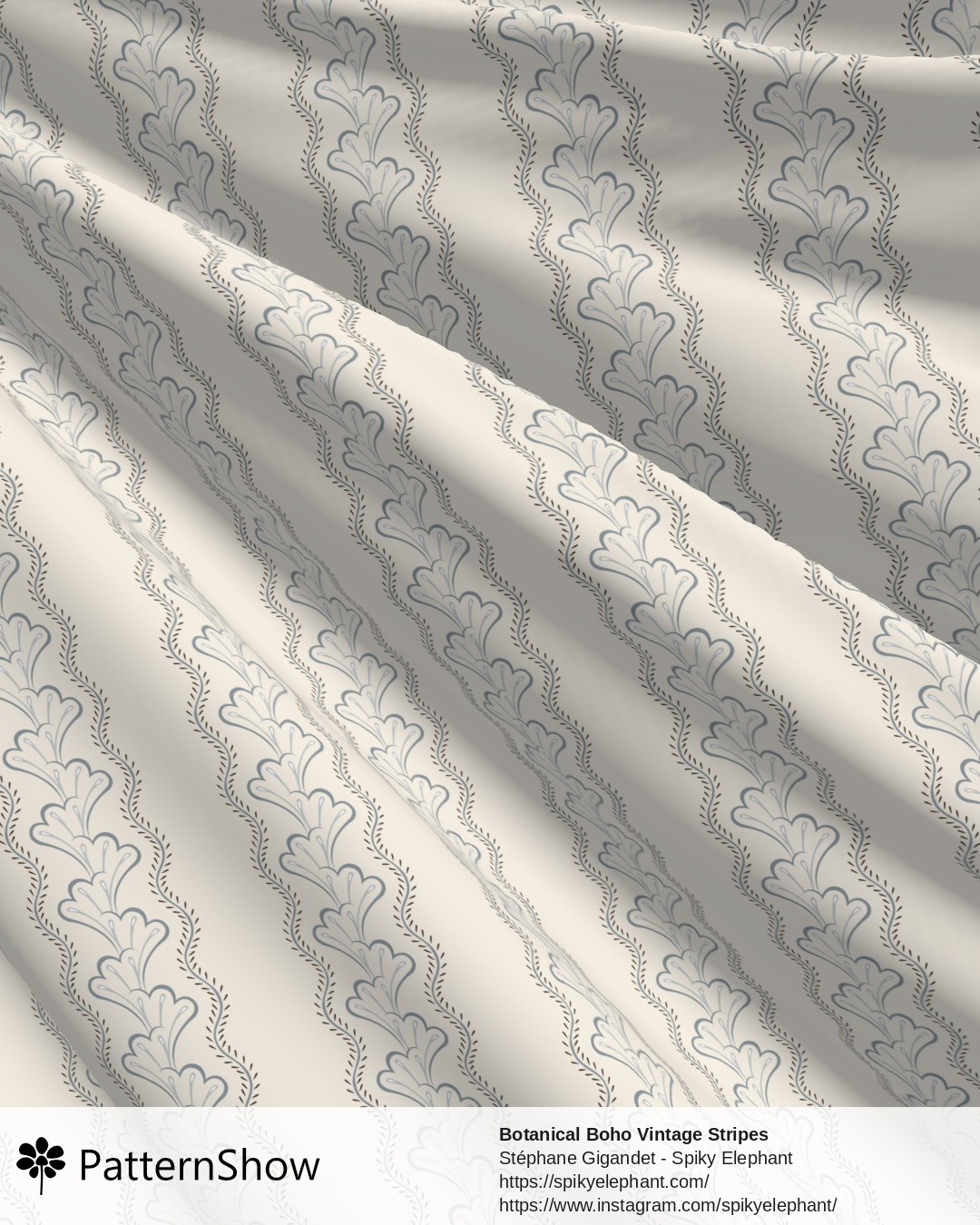 Botanical Boho Vintage Stripes - Beige Cream Steel Grey Blue