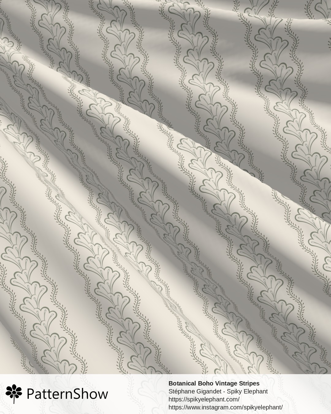 Botanical Boho Vintage Stripes - Beige Garden Artichoke Green