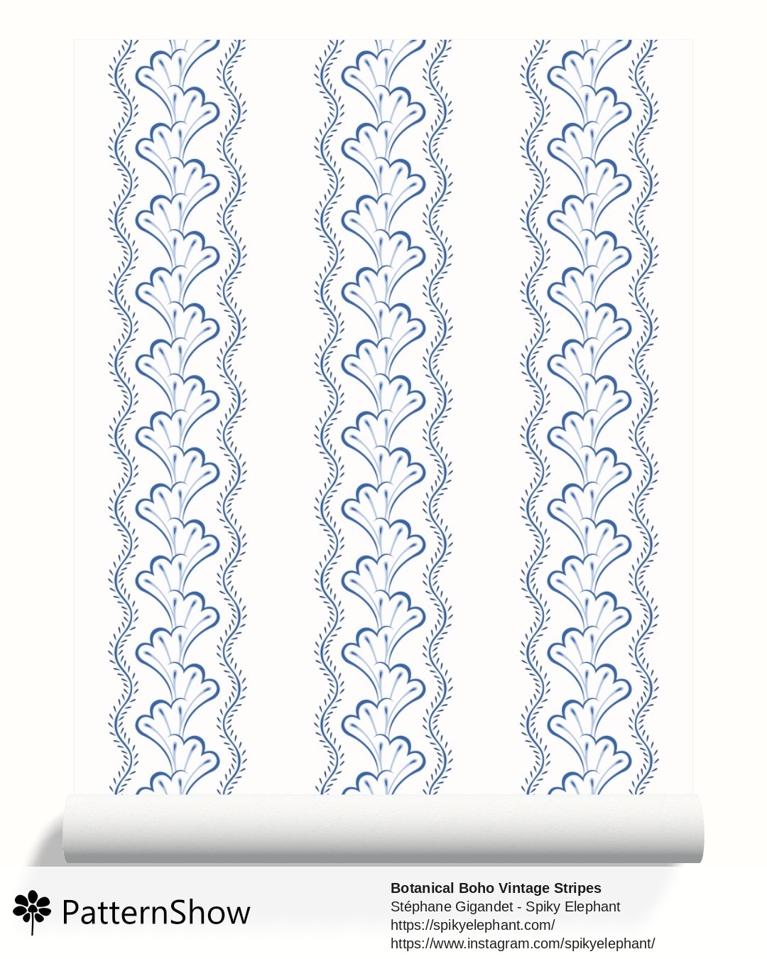 Botanical Boho Vintage Stripes wallpaper - White Coastal Ocean Blue