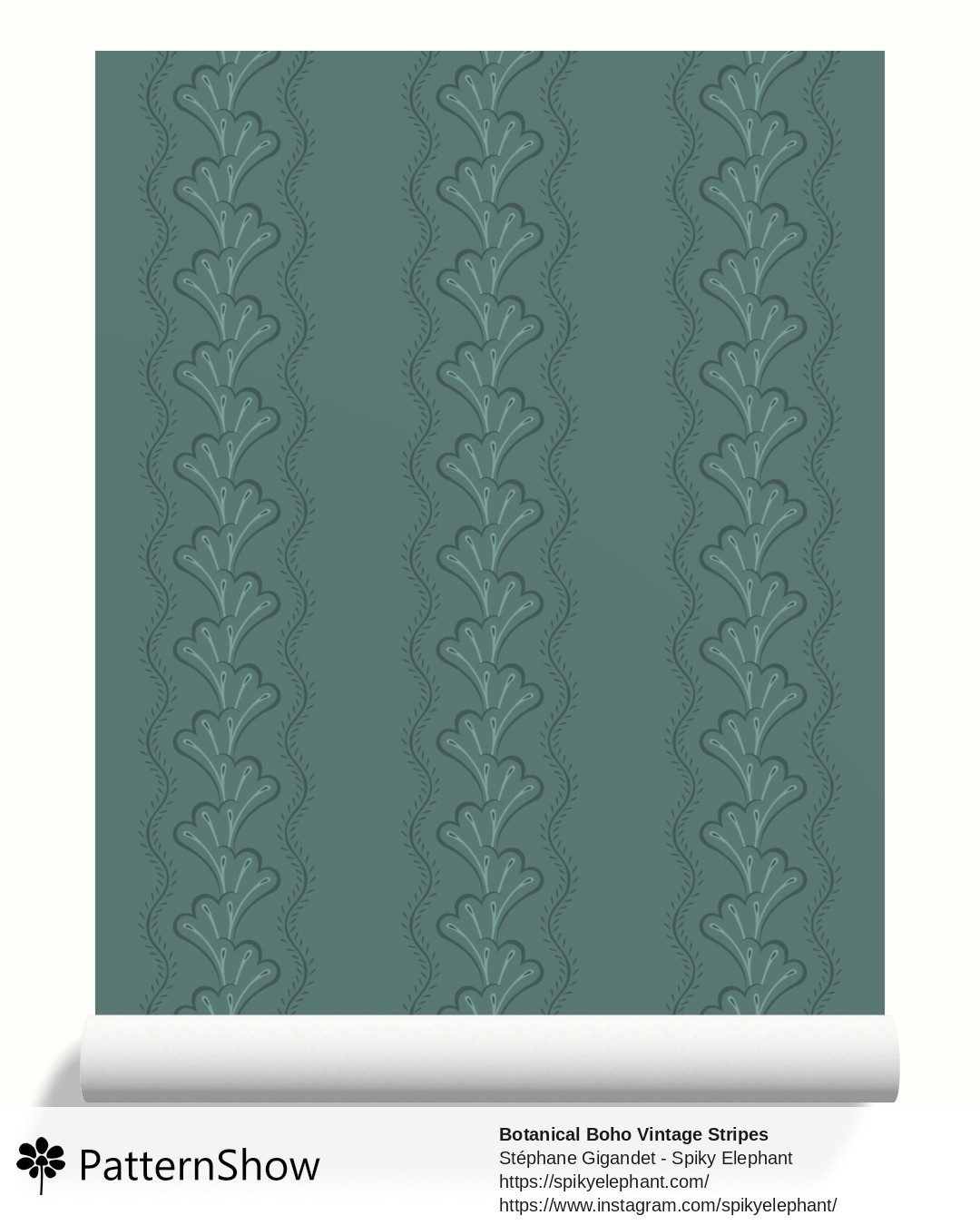 Botanical Boho Vintage Stripes wallpaper - Teal Blue Green Cyan