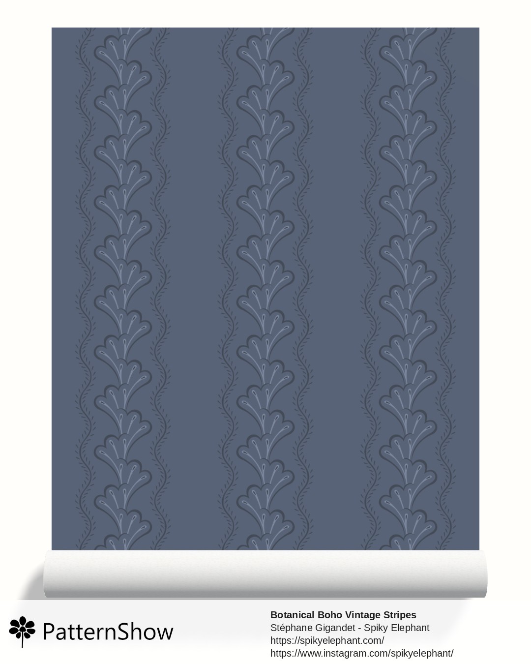 Botanical Boho Vintage Stripes wallpaper - Denim Blue Indigo Purple