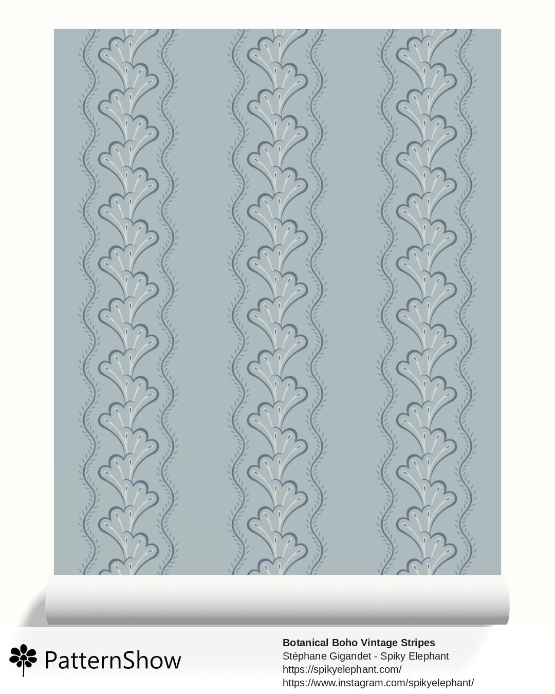 Botanical Boho Vintage Stripes wallpaper - Light Cyan Steel Blue