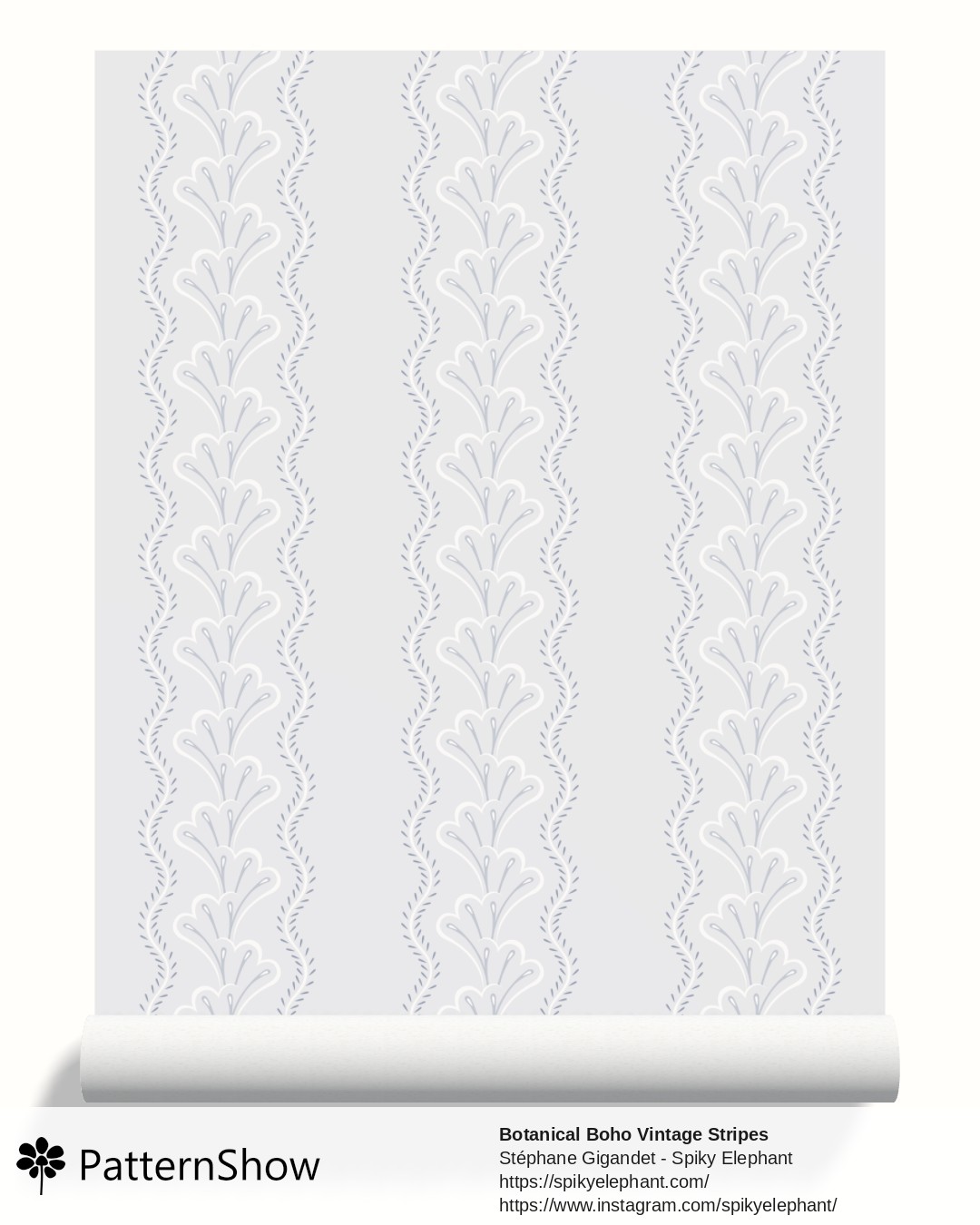 Botanical Boho Vintage Stripes wallpaper - Soft Lavender Light Steel Blue Pastel