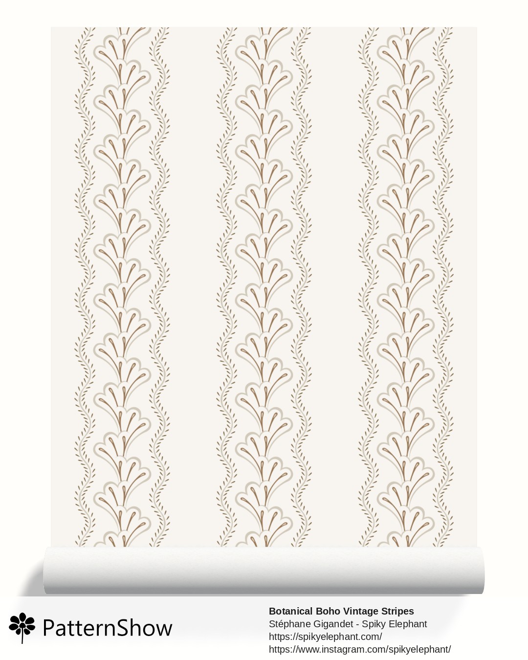 Botanical Boho Vintage Stripes wallpaper - Ivory Cream Soft Beige Vintage Brown