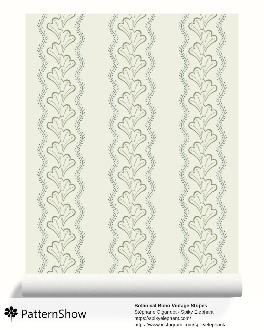 Botanical Boho Vintage Stripes wallpaper - Light Sage Green