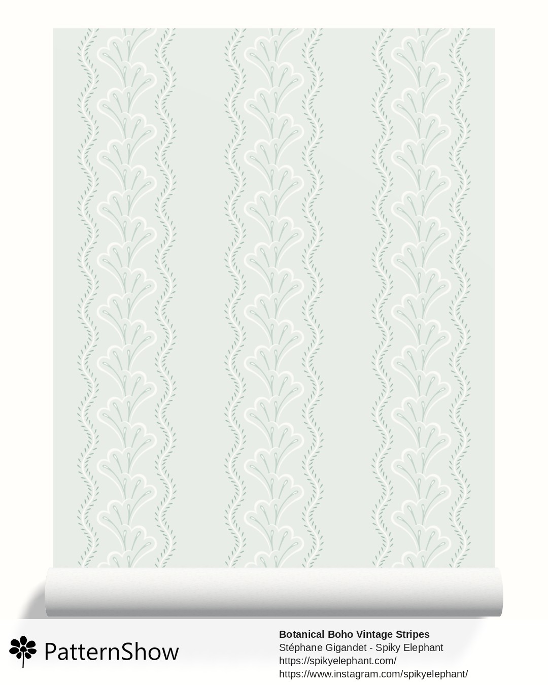 Botanical Boho Vintage Stripes wallpaper - Light Sage Green Pastel