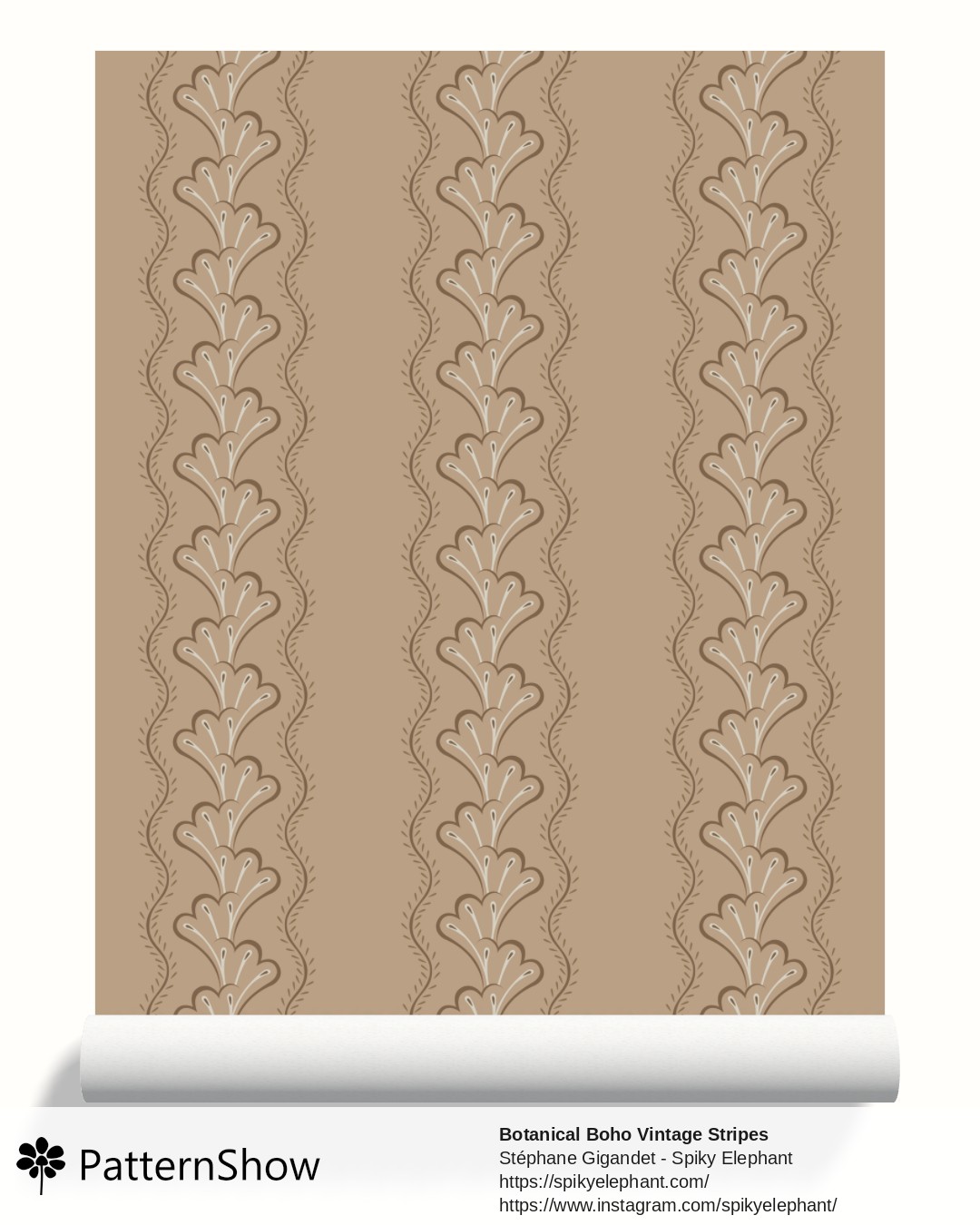Botanical Boho Vintage Stripes wallpaper - Macchiato Coffee Brown Cream Latte Beige