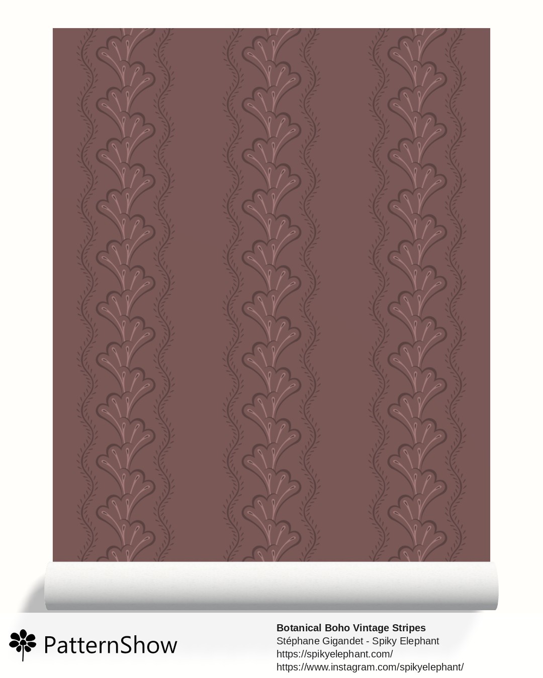 Botanical Boho Vintage Stripes wallpaper - Dark Red Brown Brick Auburn Terracotta