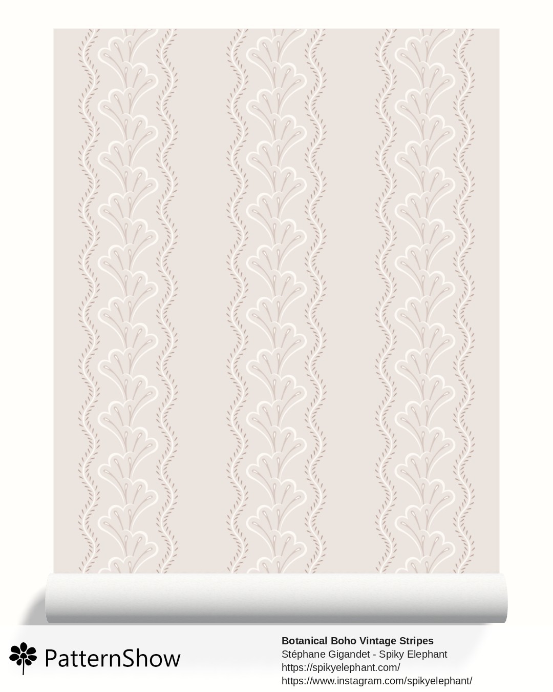 Botanical Boho Vintage Stripes wallpaper - Beige Light Brown Pastel