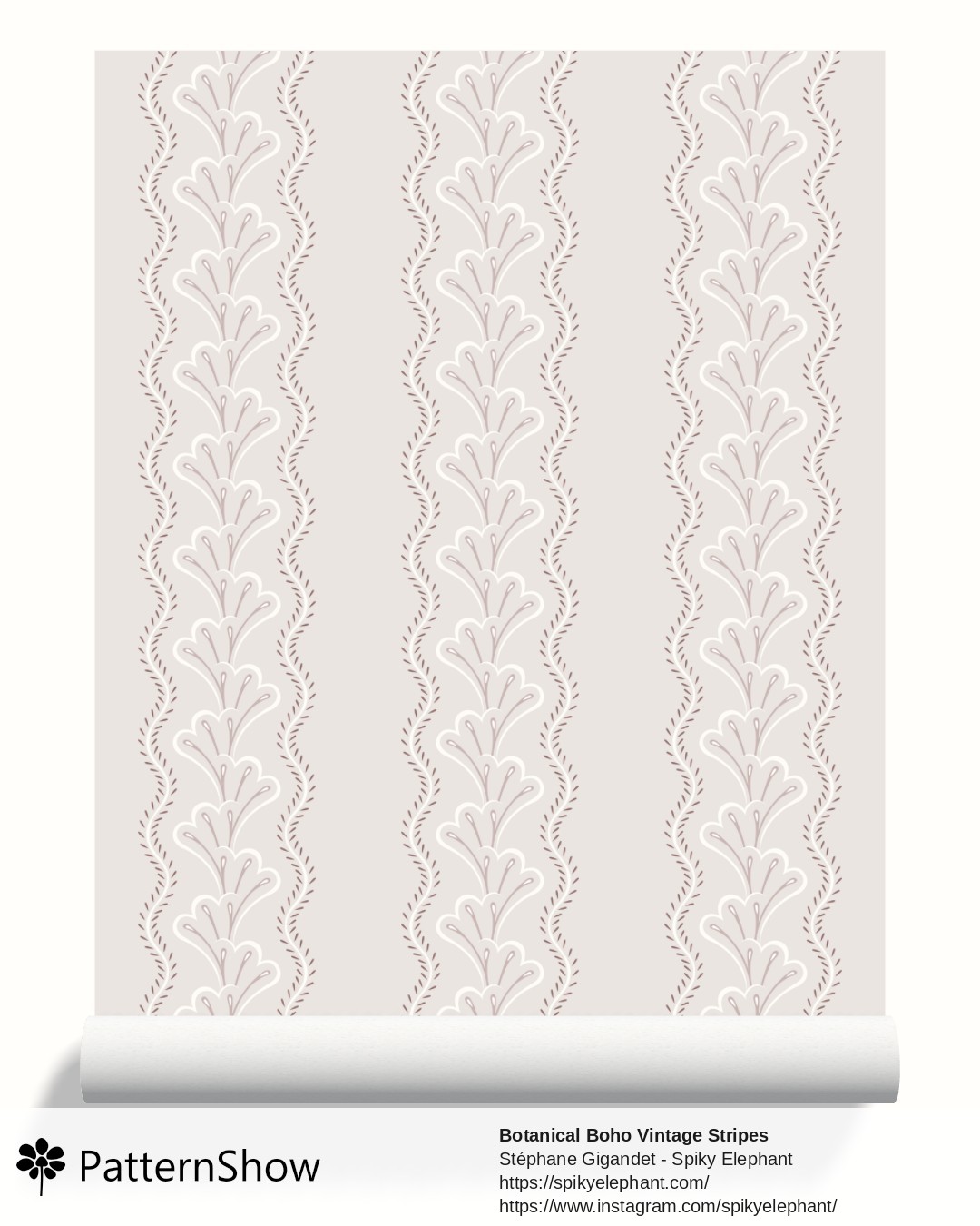 Botanical Boho Vintage Stripes wallpaper - Warm Brown Bohemian Beige