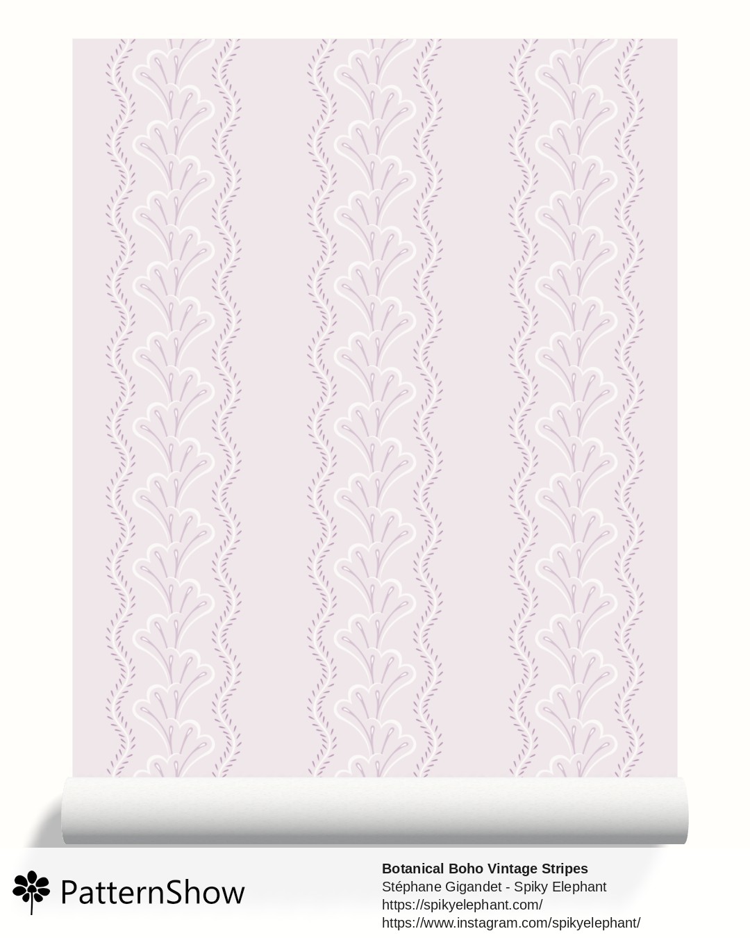 Botanical Boho Vintage Stripes wallpaper - Soft Pink Pastel