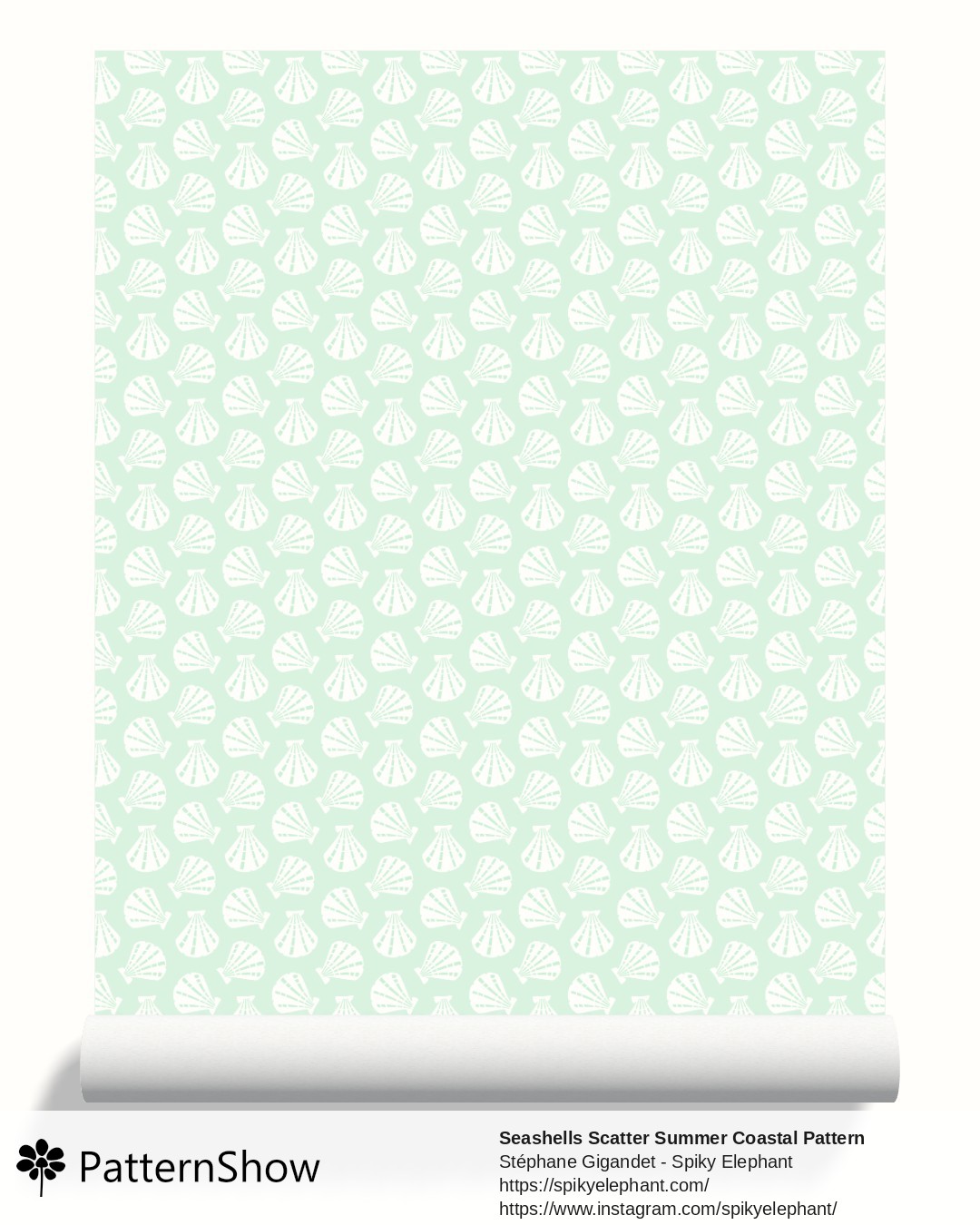 Seashells Scatter Summer Coastal Pattern wallpaper - Soft Light Green
