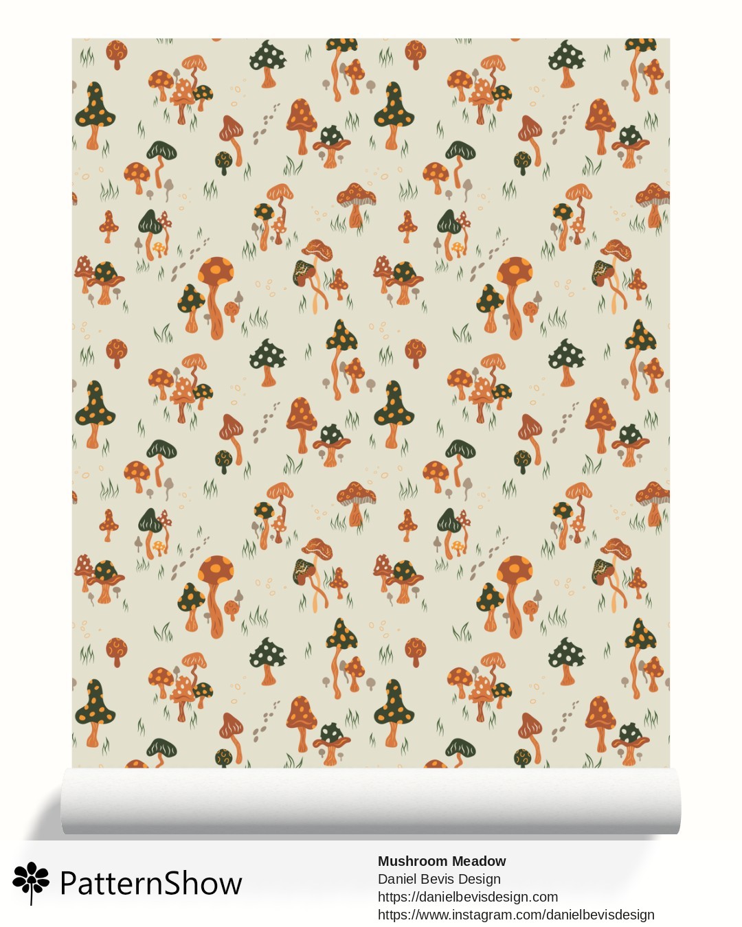 Mushroom Meadow wallpaper - Mushroom White
