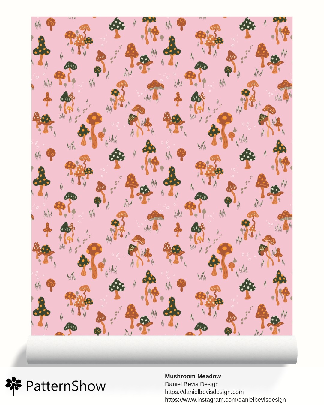 Mushroom Meadow wallpaper - Fairytale Pink