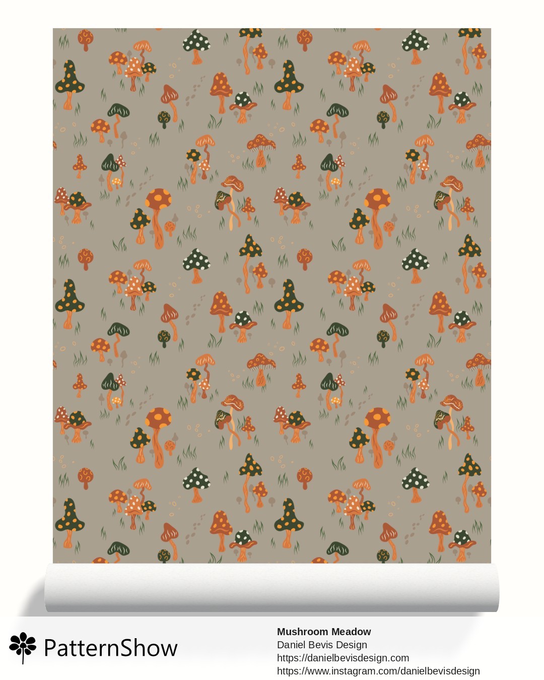 Mushroom Meadow wallpaper - Rock Grey