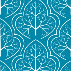 Fractal Geometric Plants Art Deco Botanical - White Turquoise Blue Teal
