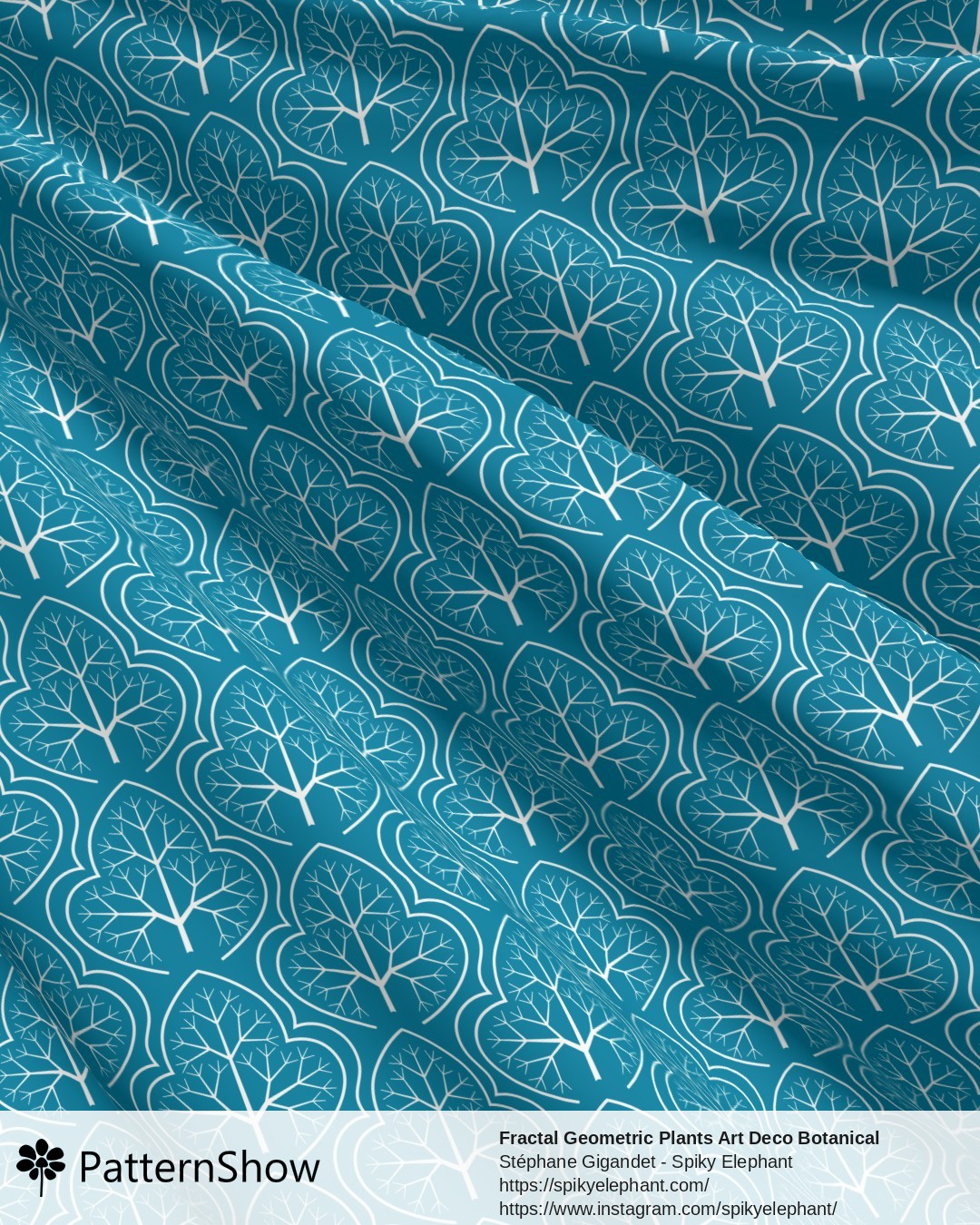 Fractal Geometric Plants Art Deco Botanical - White Turquoise Blue Teal