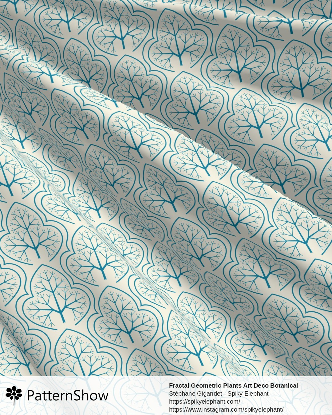 Fractal Geometric Plants Art Deco Botanical - Turquoise Blue Teal Yellow Beige Cream