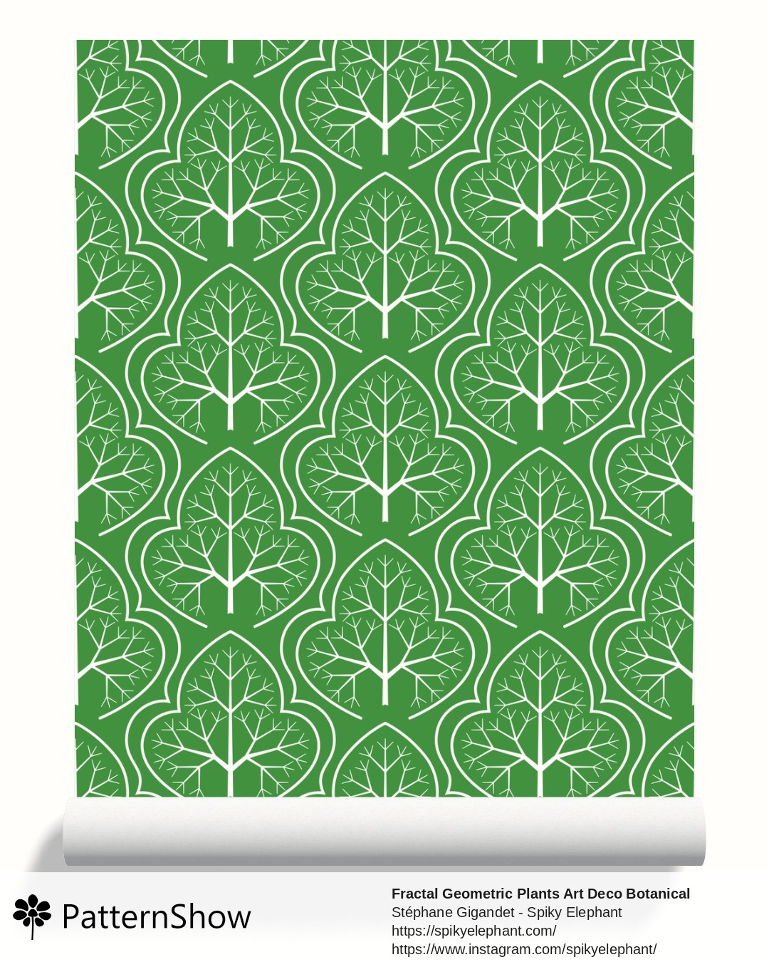 Fractal Geometric Plants Art Deco Botanical wallpaper - White Garden Forest Green