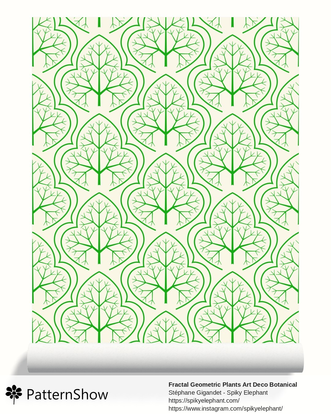 Fractal Geometric Plants Art Deco Botanical wallpaper - Green Yellow Beige Cream