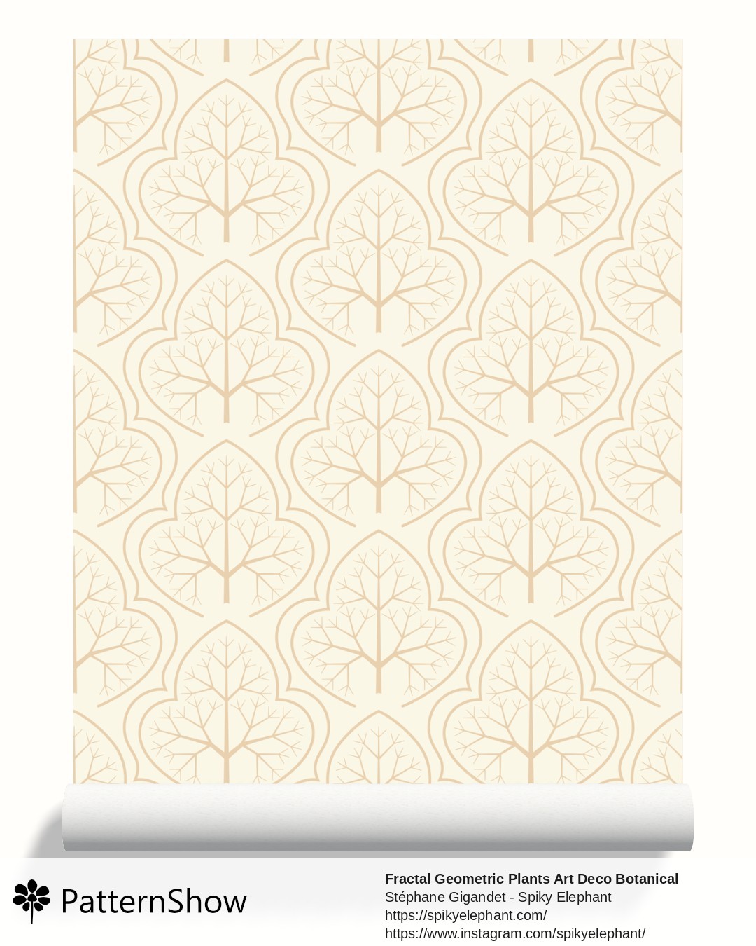 Fractal Geometric Plants Art Deco Botanical wallpaper - Brown Sand Yellow Beige Cream