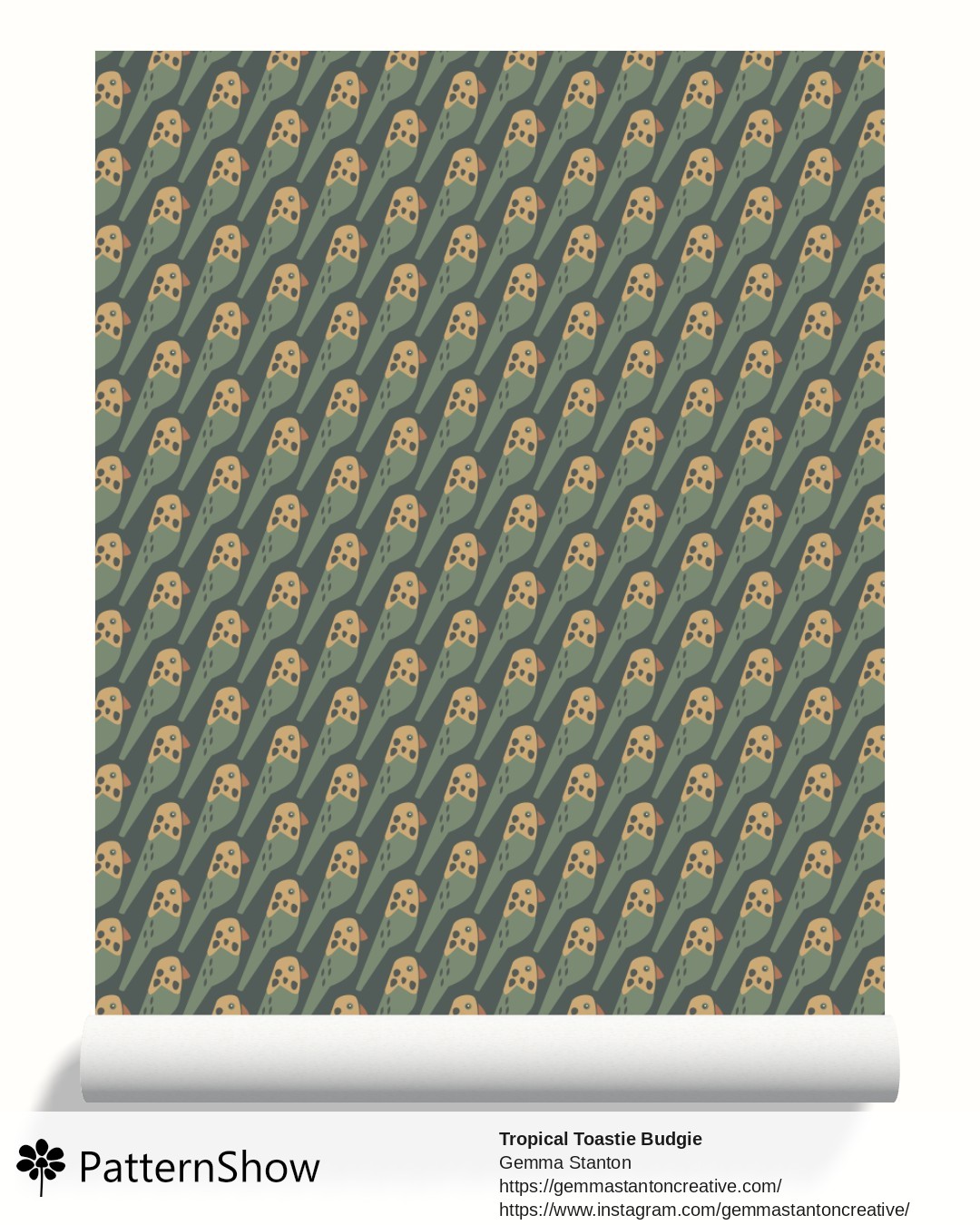 Tropical Toastie Budgie wallpaper - Green/ Yellow/ Dark Blue