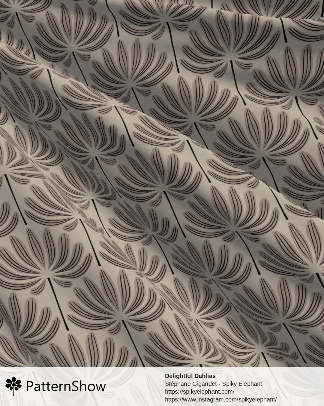 Delightful Dahlias - Black Tan Beige