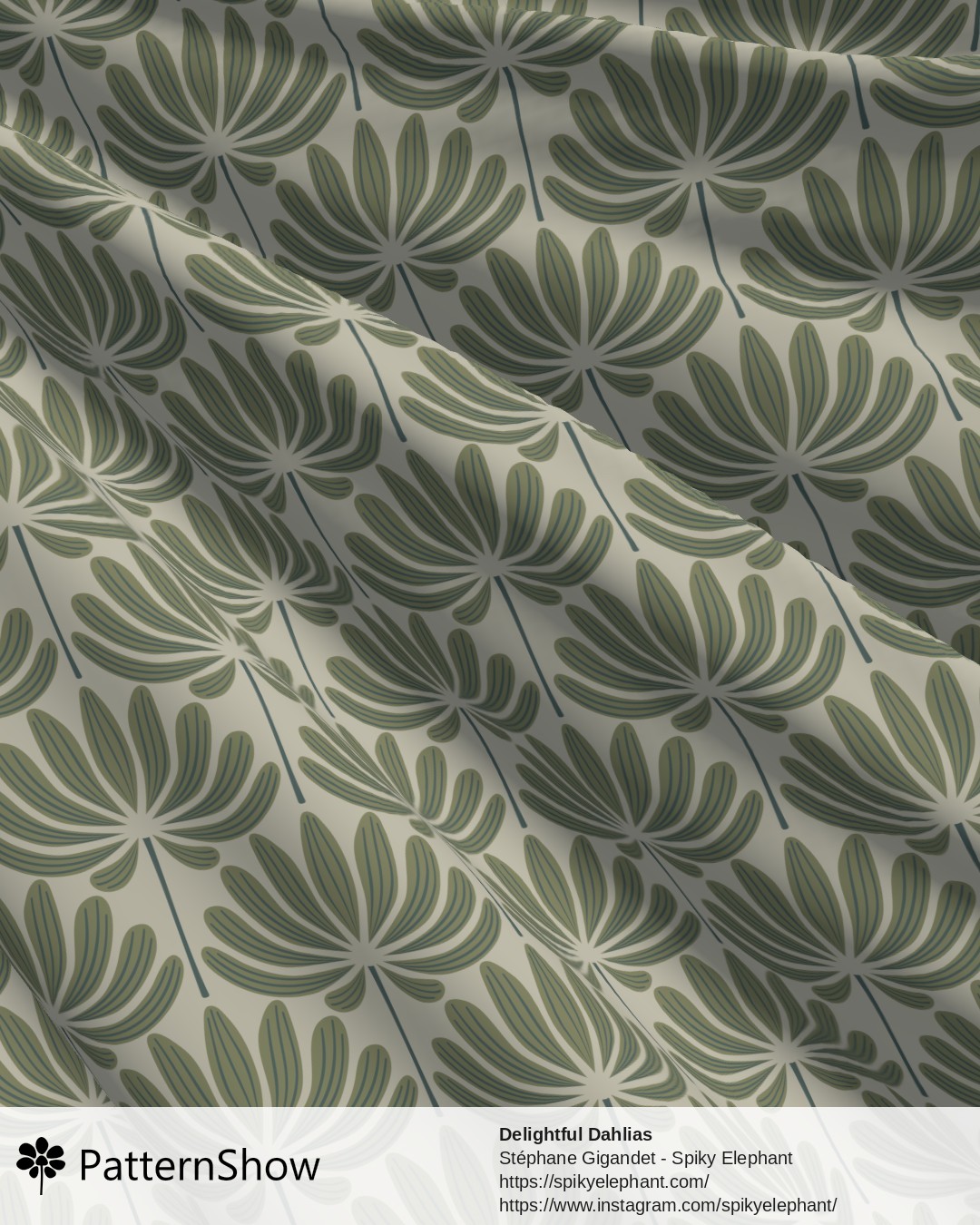Delightful Dahlias - Olive Green Teal