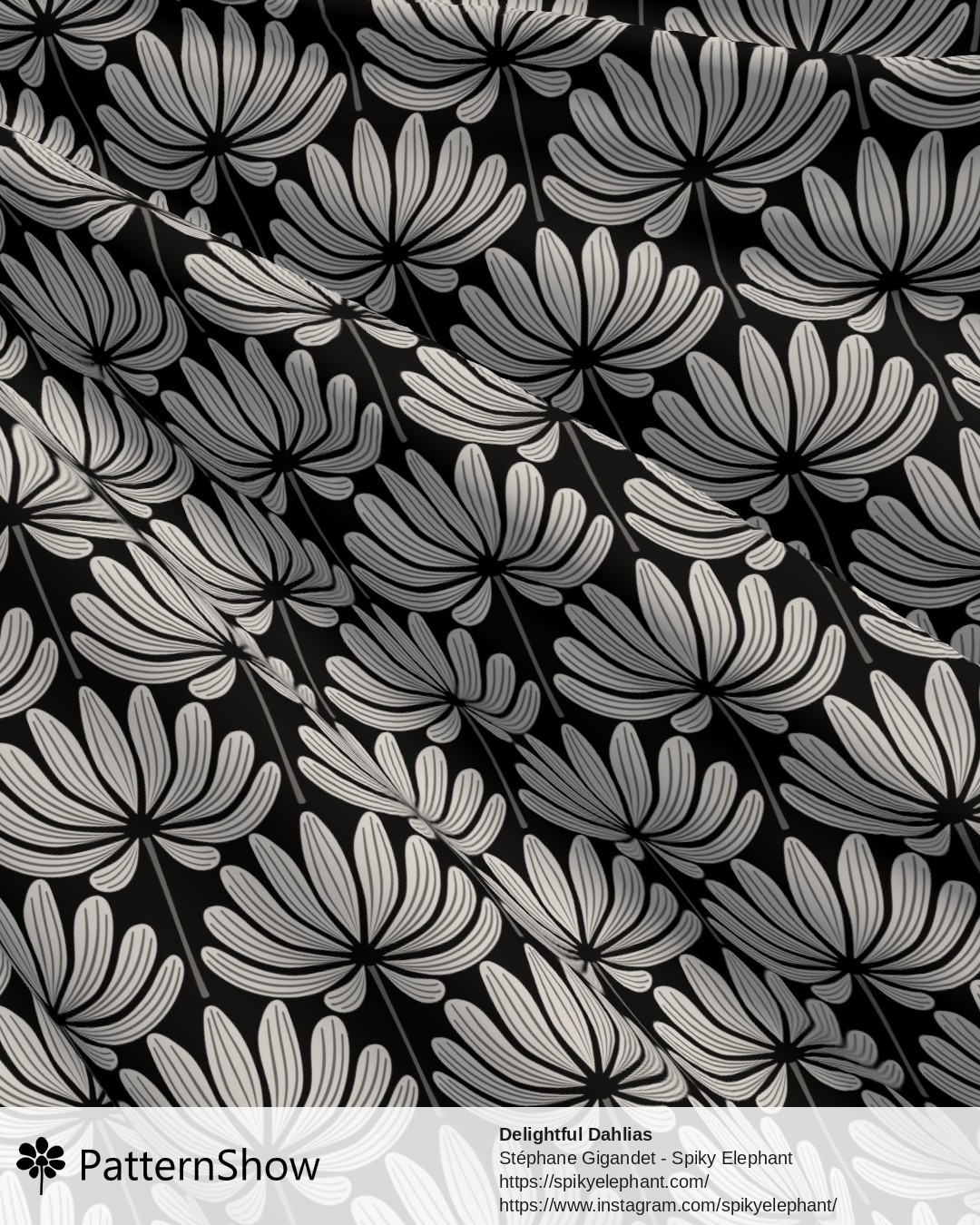 Delightful Dahlias - Black White Grey