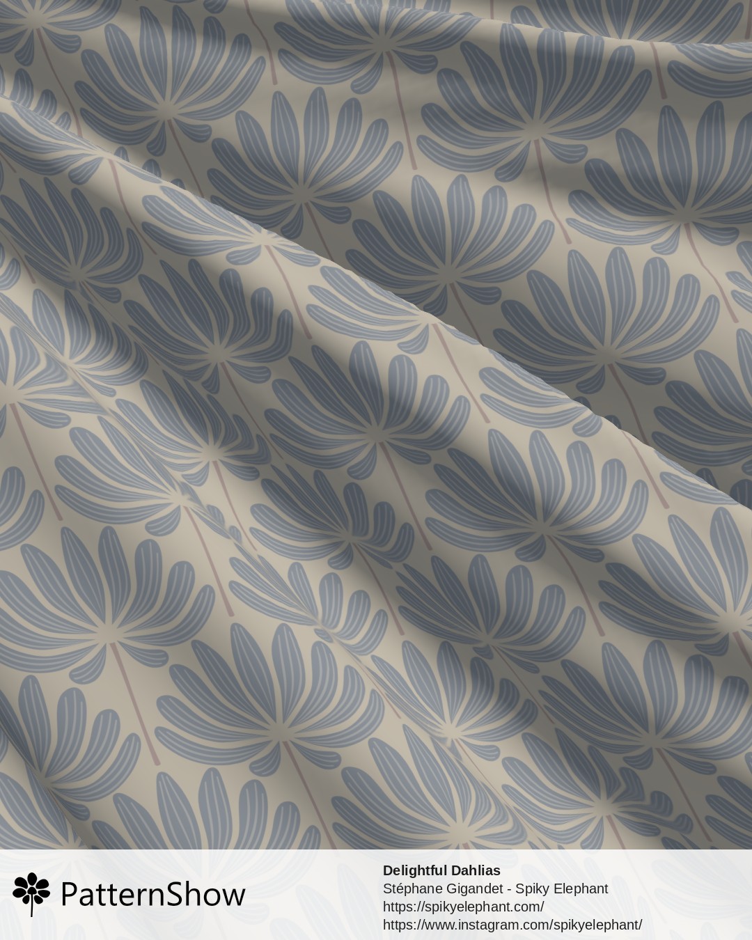 Delightful Dahlias - Blue Beige Cream