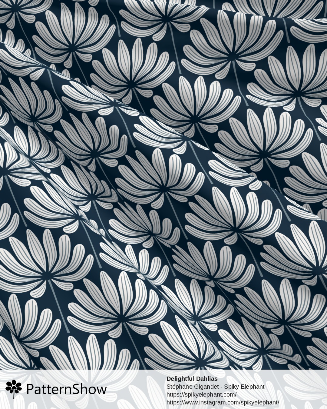 Delightful Dahlias - White Dark Navy Blue
