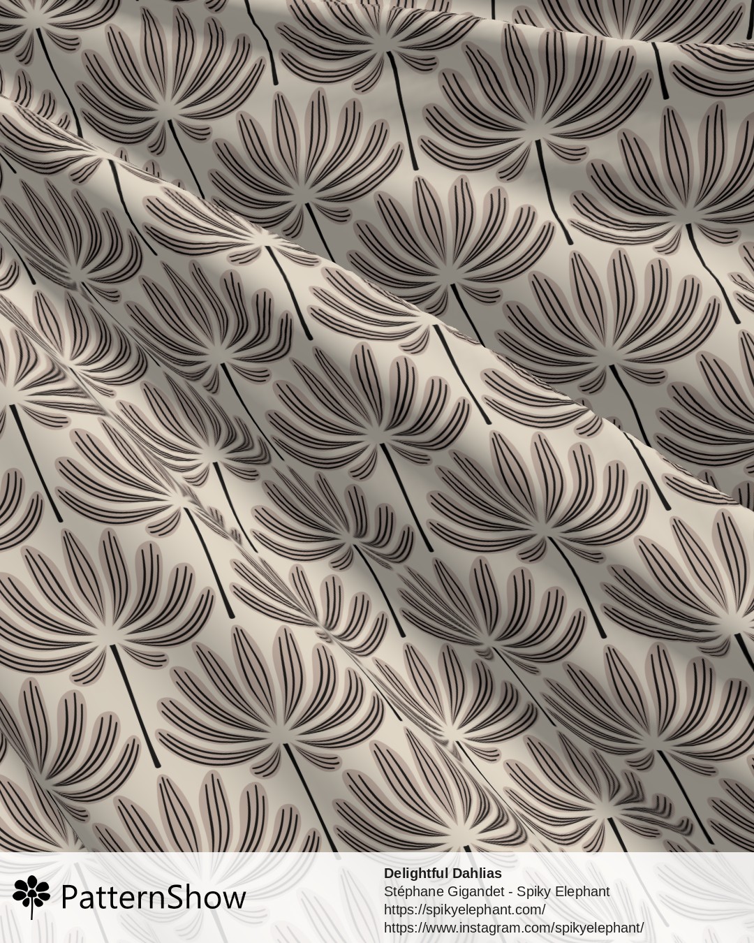 Delightful Dahlias - Black Tan Beige