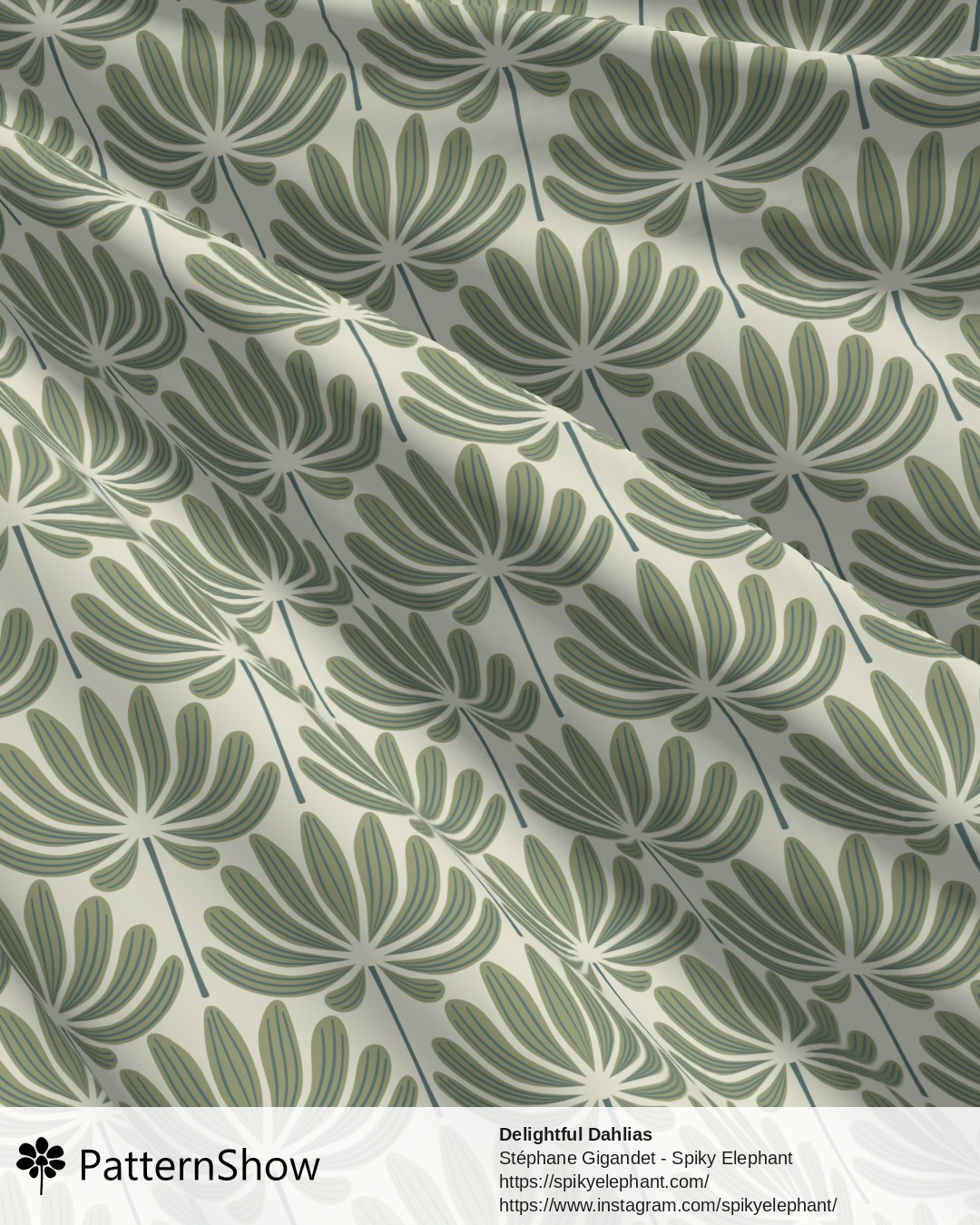 Delightful Dahlias - Olive Green Teal