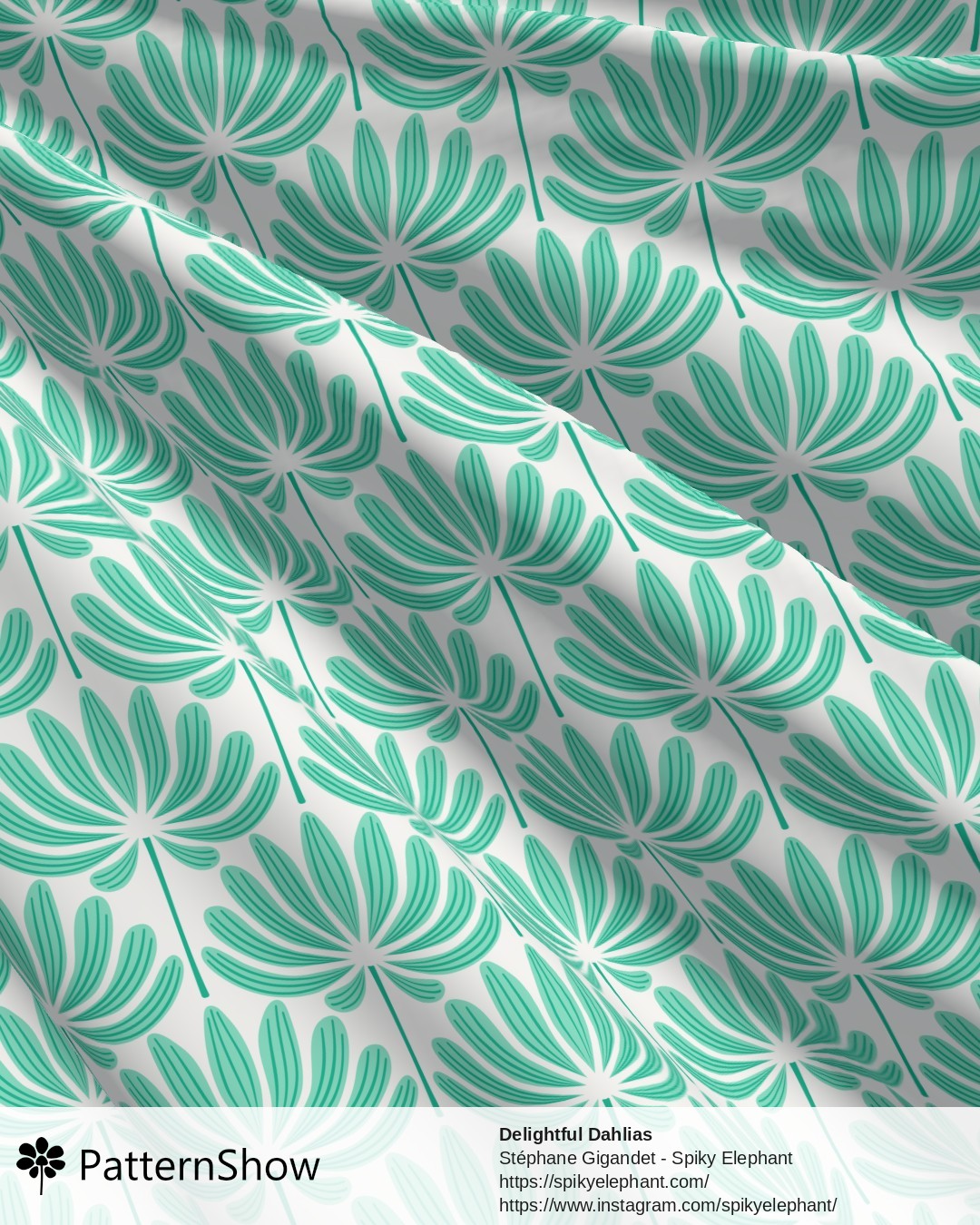 Delightful Dahlias - Turquoise Green Aqua