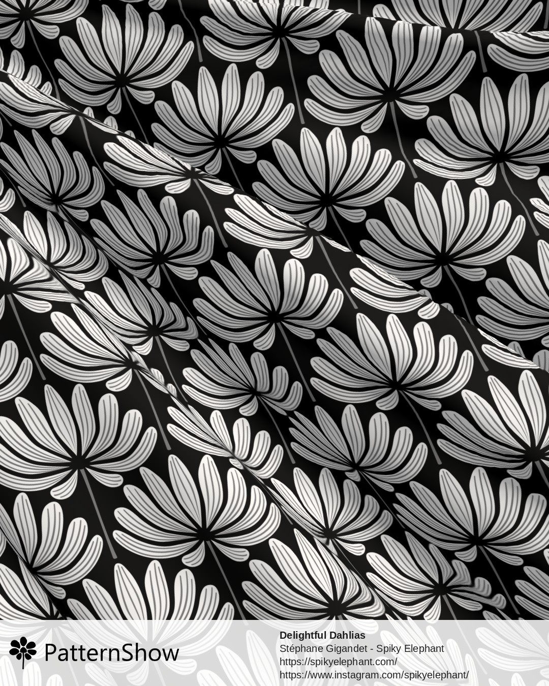 Delightful Dahlias - Black White Grey