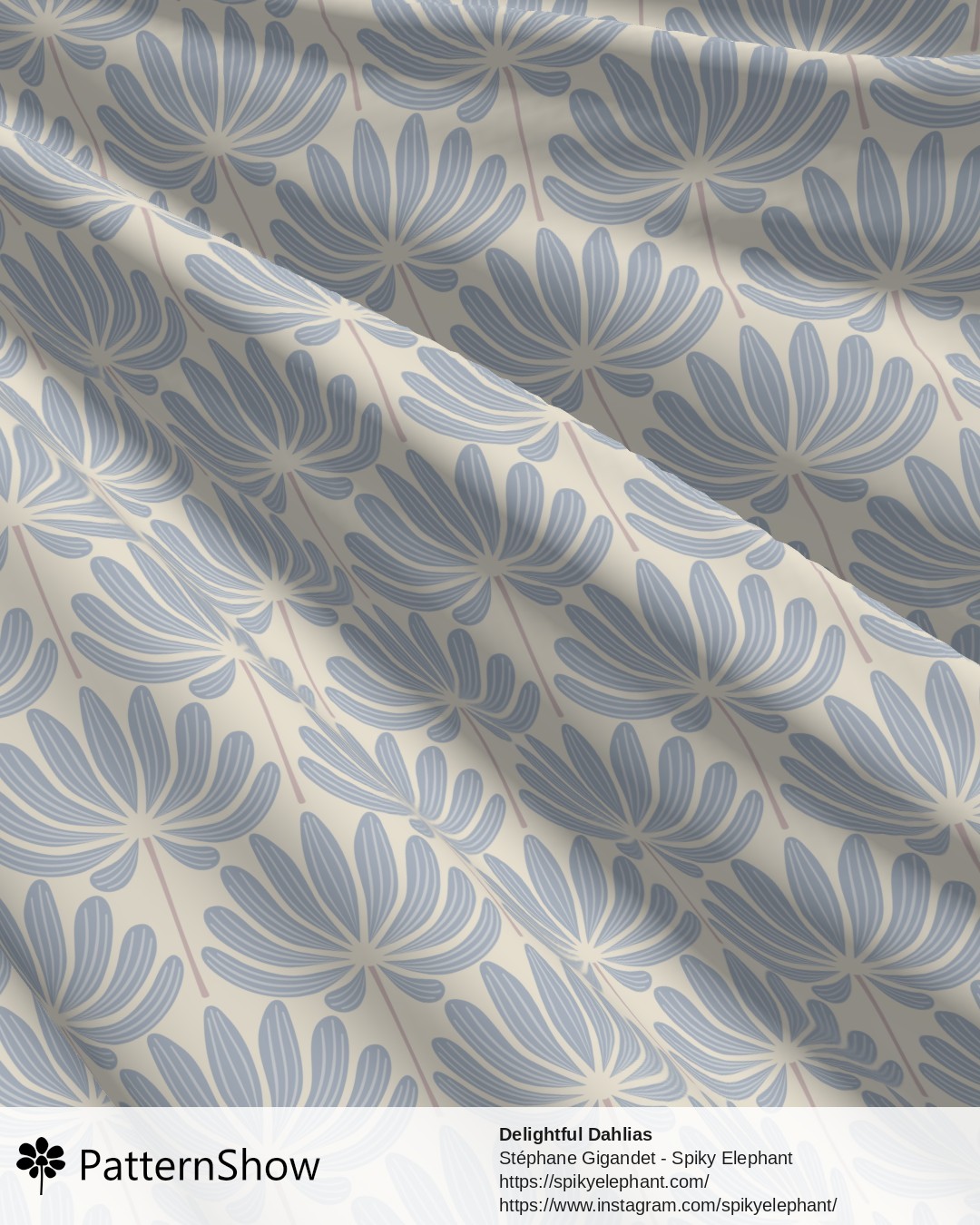 Delightful Dahlias - Blue Beige Cream