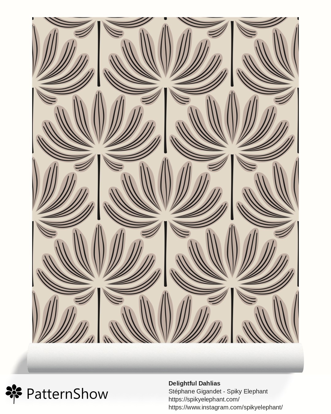 Delightful Dahlias wallpaper - Black Tan Beige