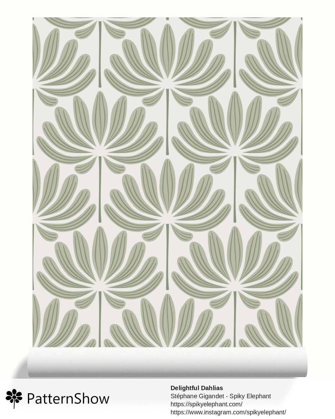 Delightful Dahlias wallpaper - Sage Green