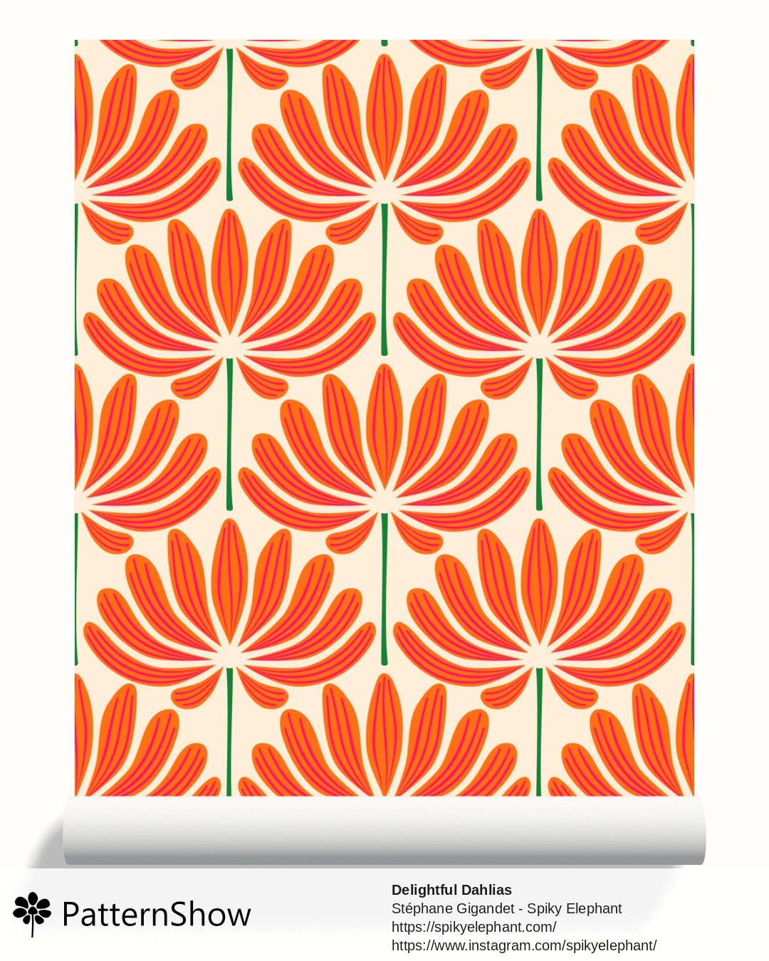 Delightful Dahlias wallpaper - Bright Orange Pink