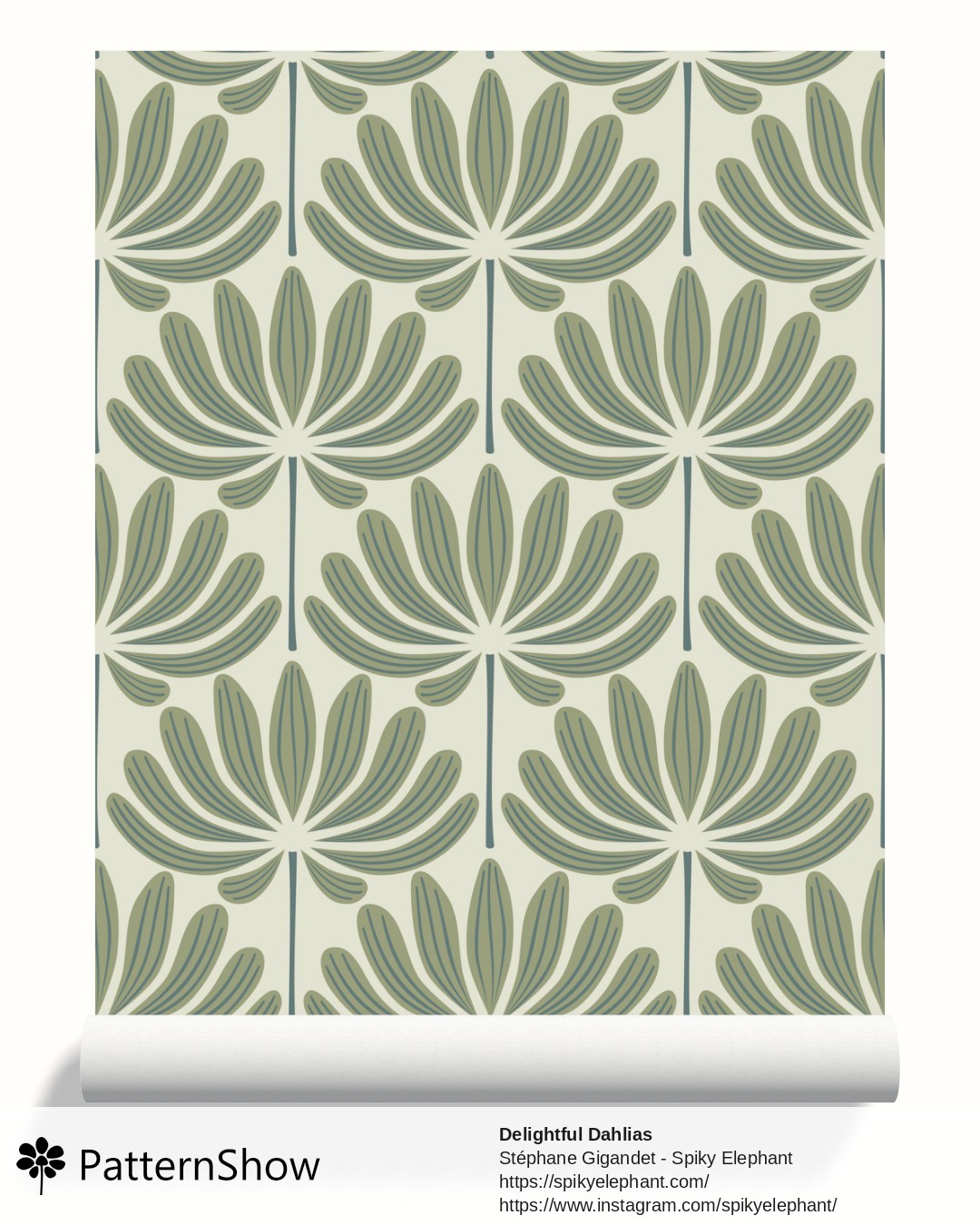 Delightful Dahlias wallpaper - Olive Green Teal